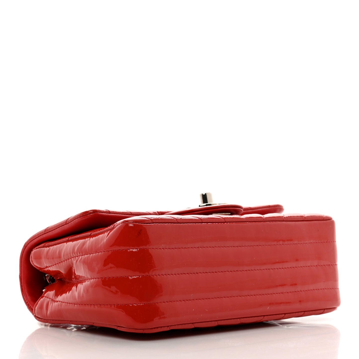 Patent Calfskin Chevron Quilted Mini Rectangular Flap Red