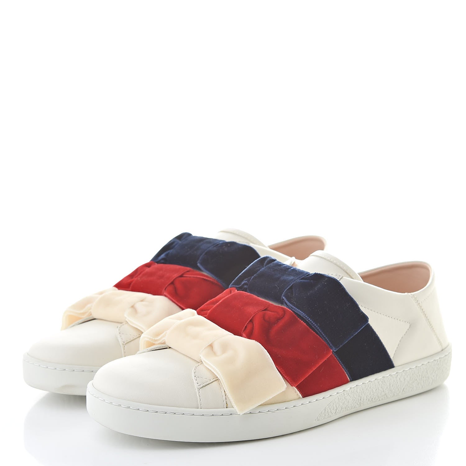 Gucci Calfskin Velvet Womens Bow Ace Sneakers 40 White 3 of 12