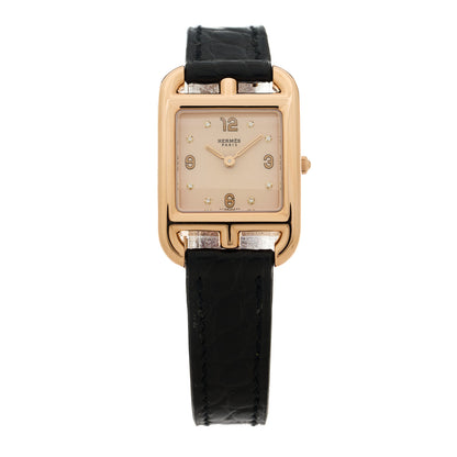 Hermes 18K Rose Gold Alligator Diamond 23mm Cape Cod Quartz Watch Noir 1 of 5