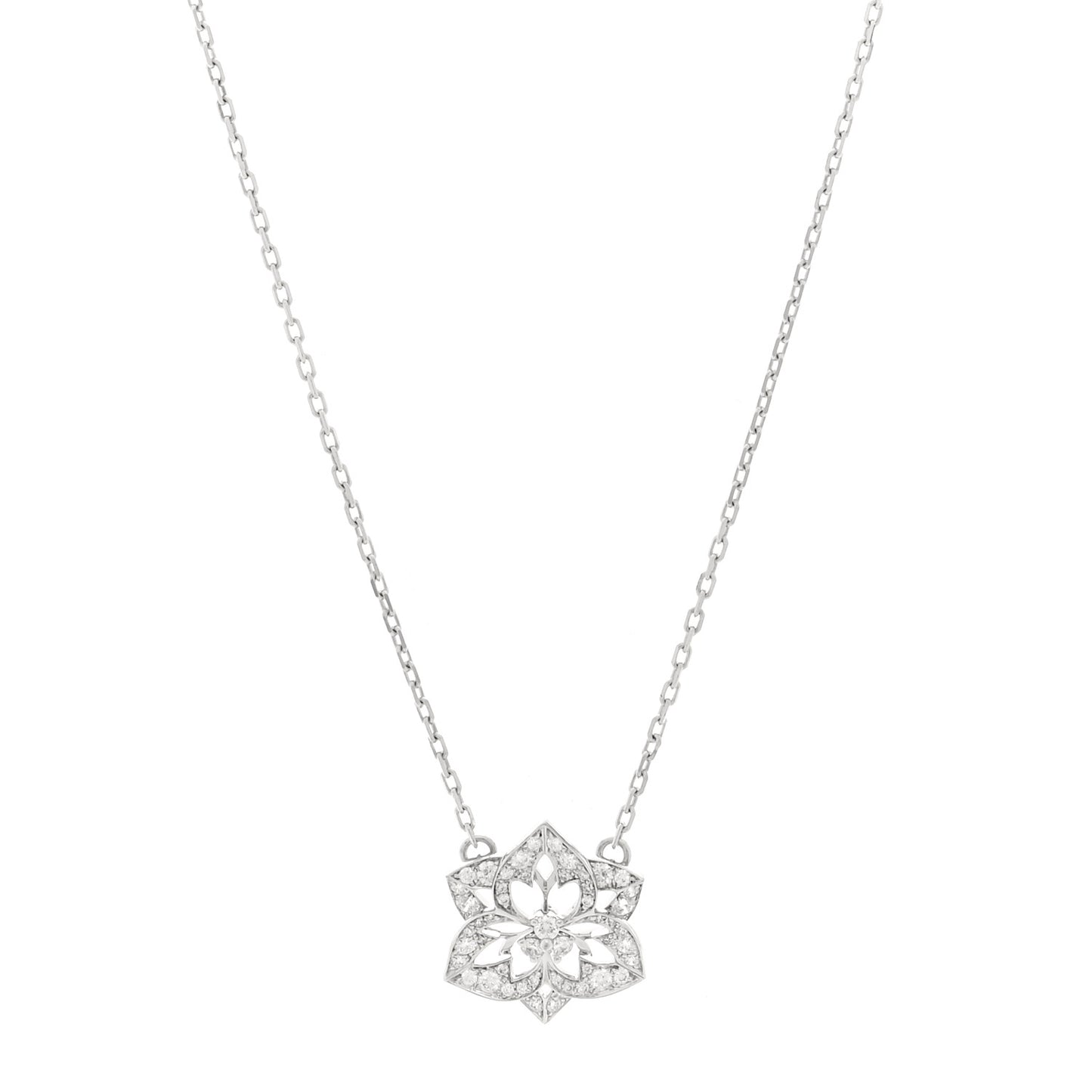 18K White Gold Diamond Pensee de Diamants Flower Pendant Necklace