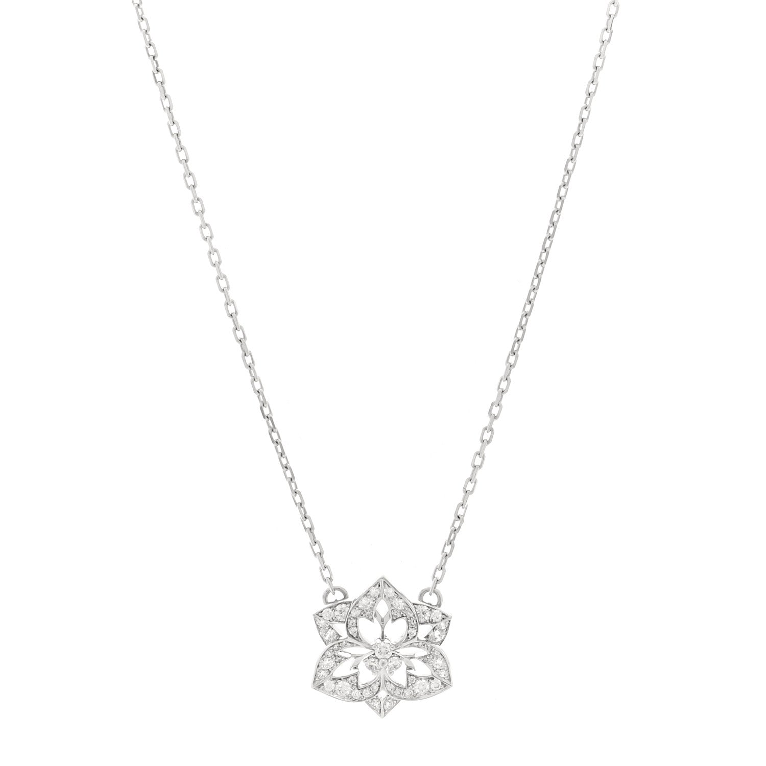 Boucheron 18K White Gold Diamond Pensee de Diamants Flower Pendant Necklace 1 of 4