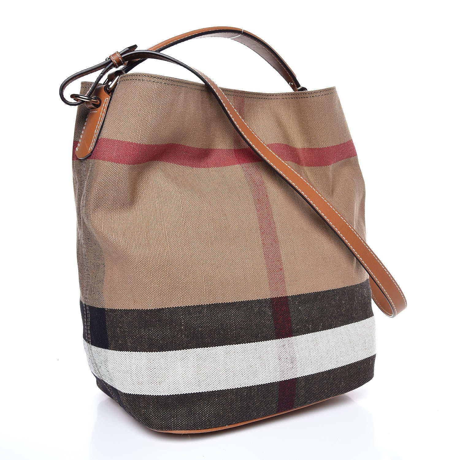 Burberry Canvas Mega Check Medium Ashby Hobo Saddle Brown 3 of 8