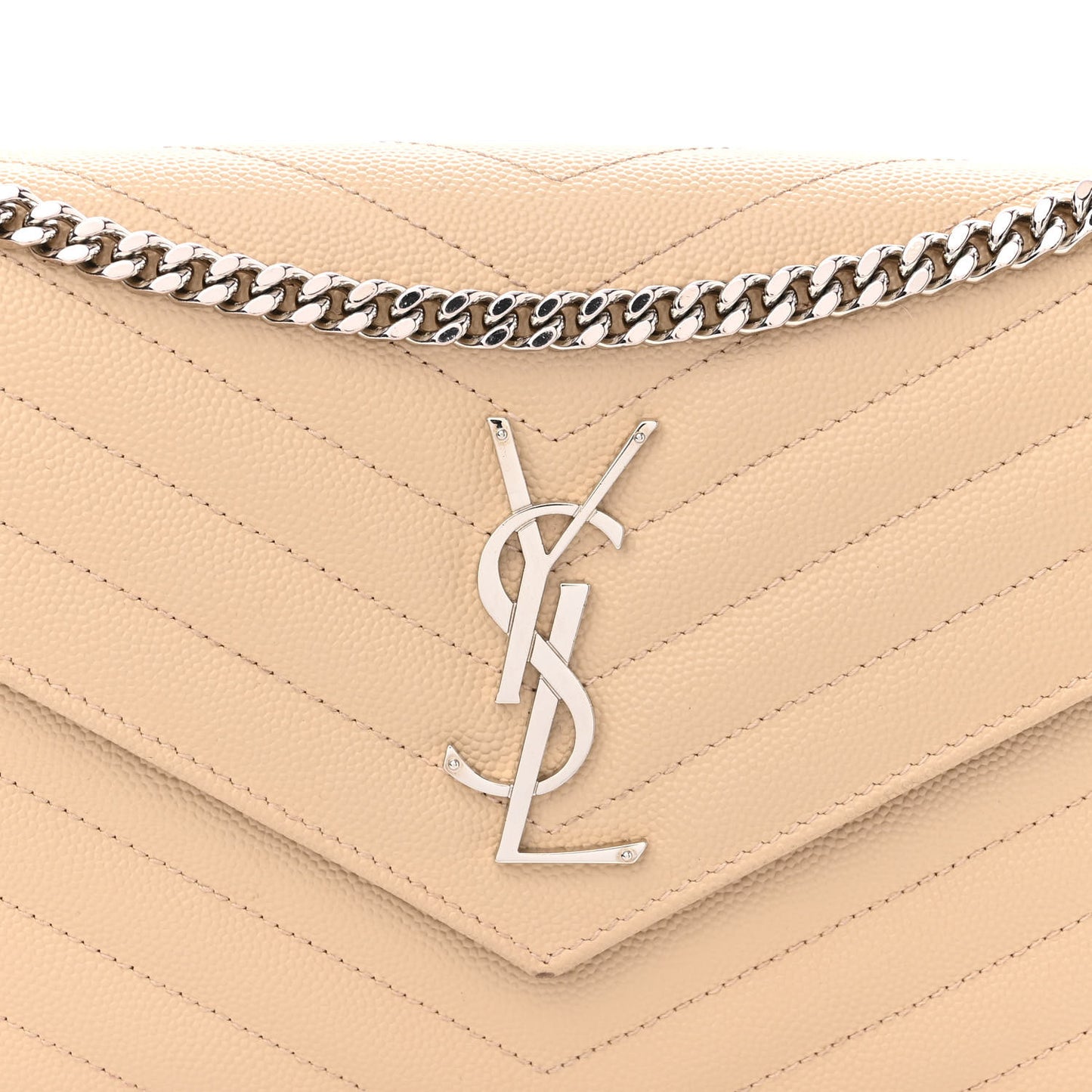 Grain De Poudre Matelasse Chevron Monogram Chain Wallet Nude Powder