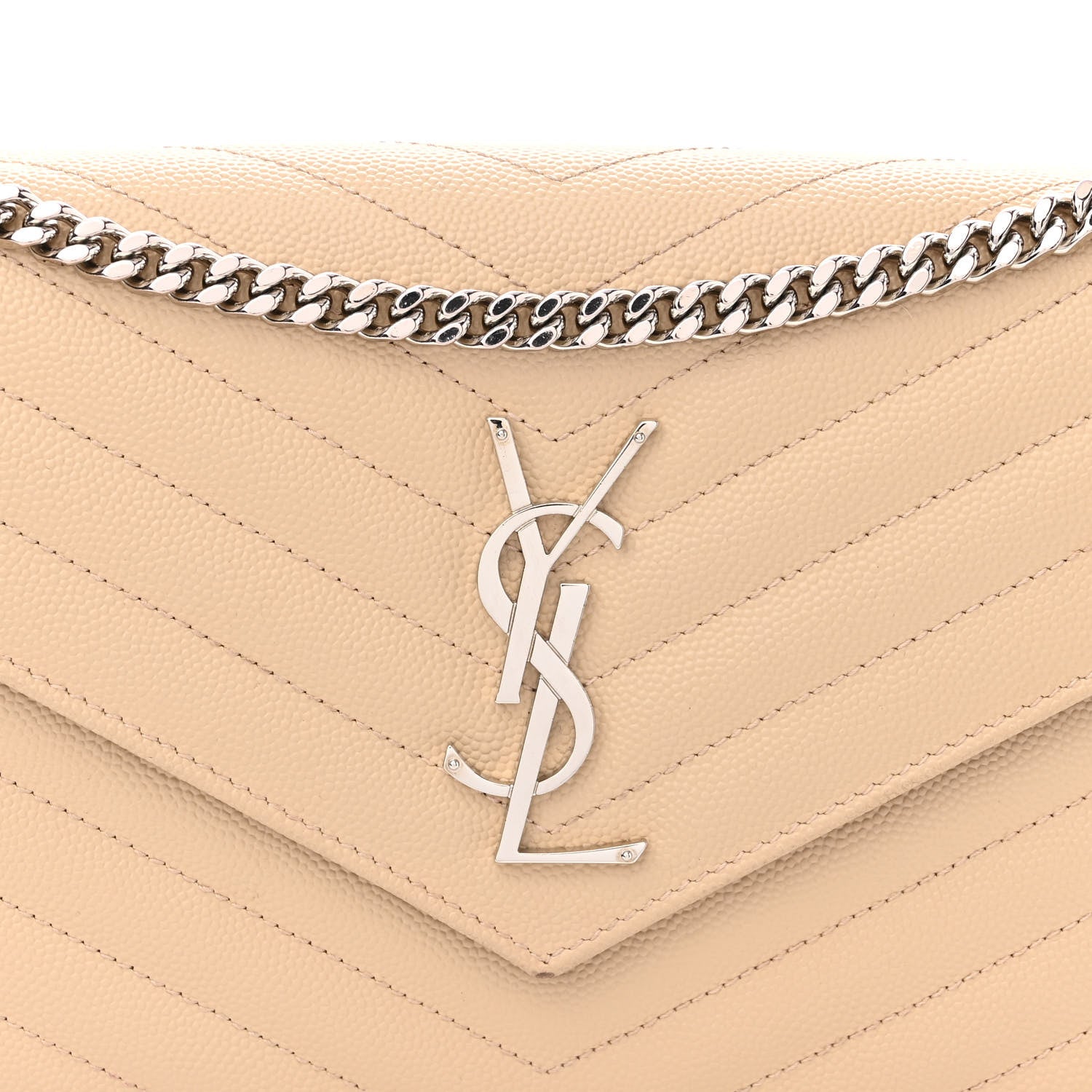 Saint Laurent Grain De Poudre Matelasse Chevron Monogram Chain Wallet Nude Powder 8 of 12