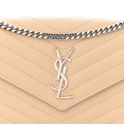 Saint Laurent Grain De Poudre Matelasse Chevron Monogram Chain Wallet Nude Powder 8 of 12