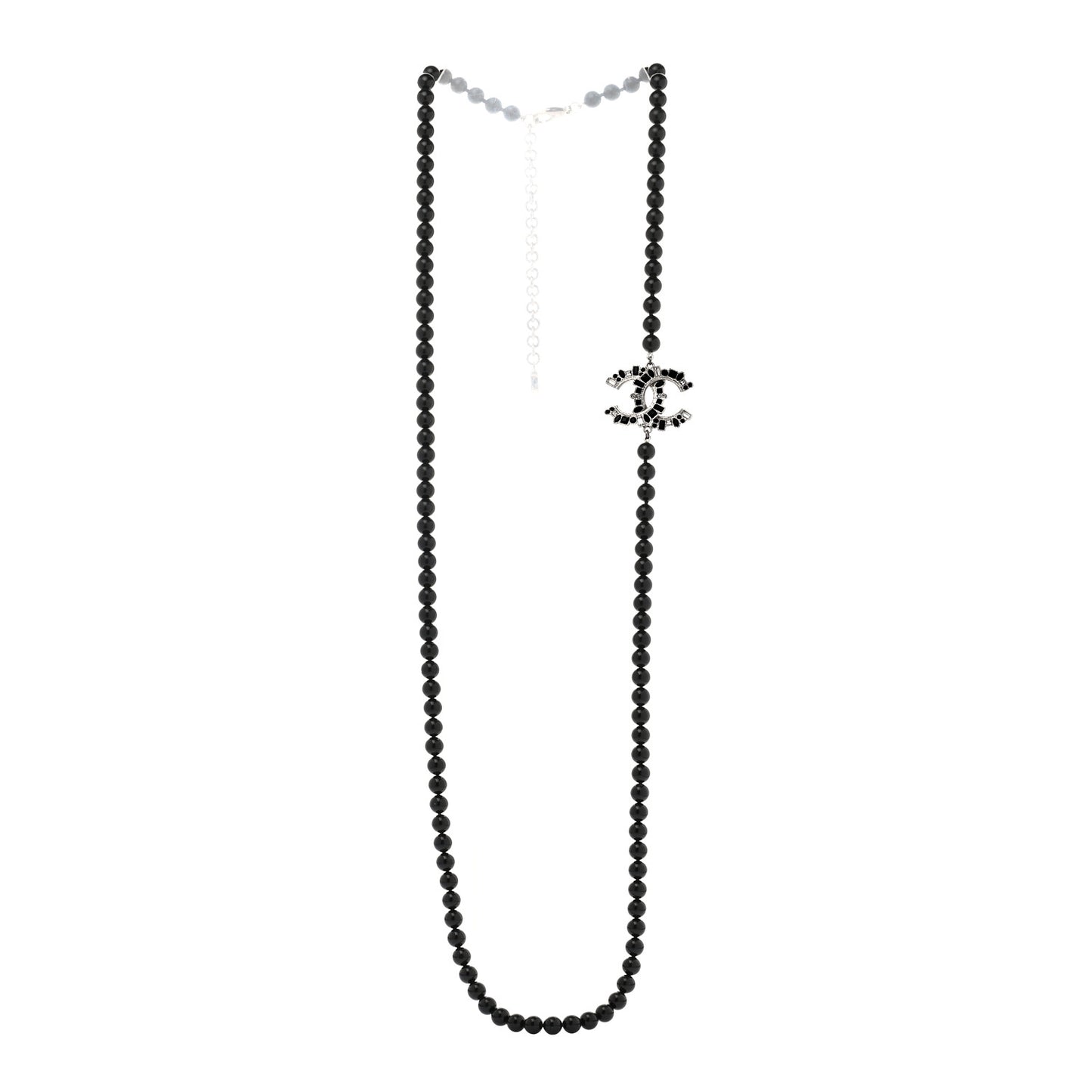 Ruthenium Baguette Crystal CC Beaded Long Necklace Black