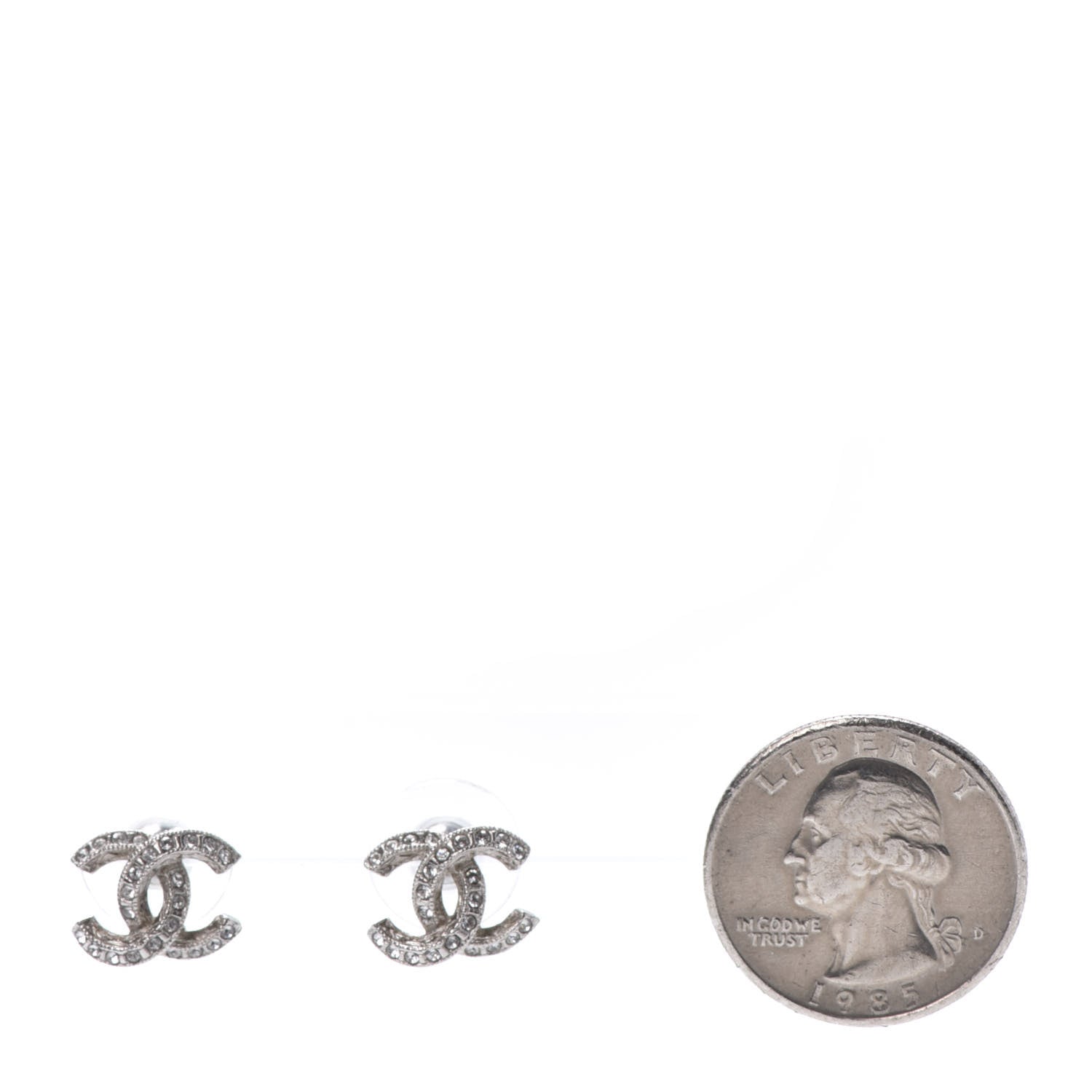 Chanel Crystal Timeless CC Earrings Silver 2 of 4