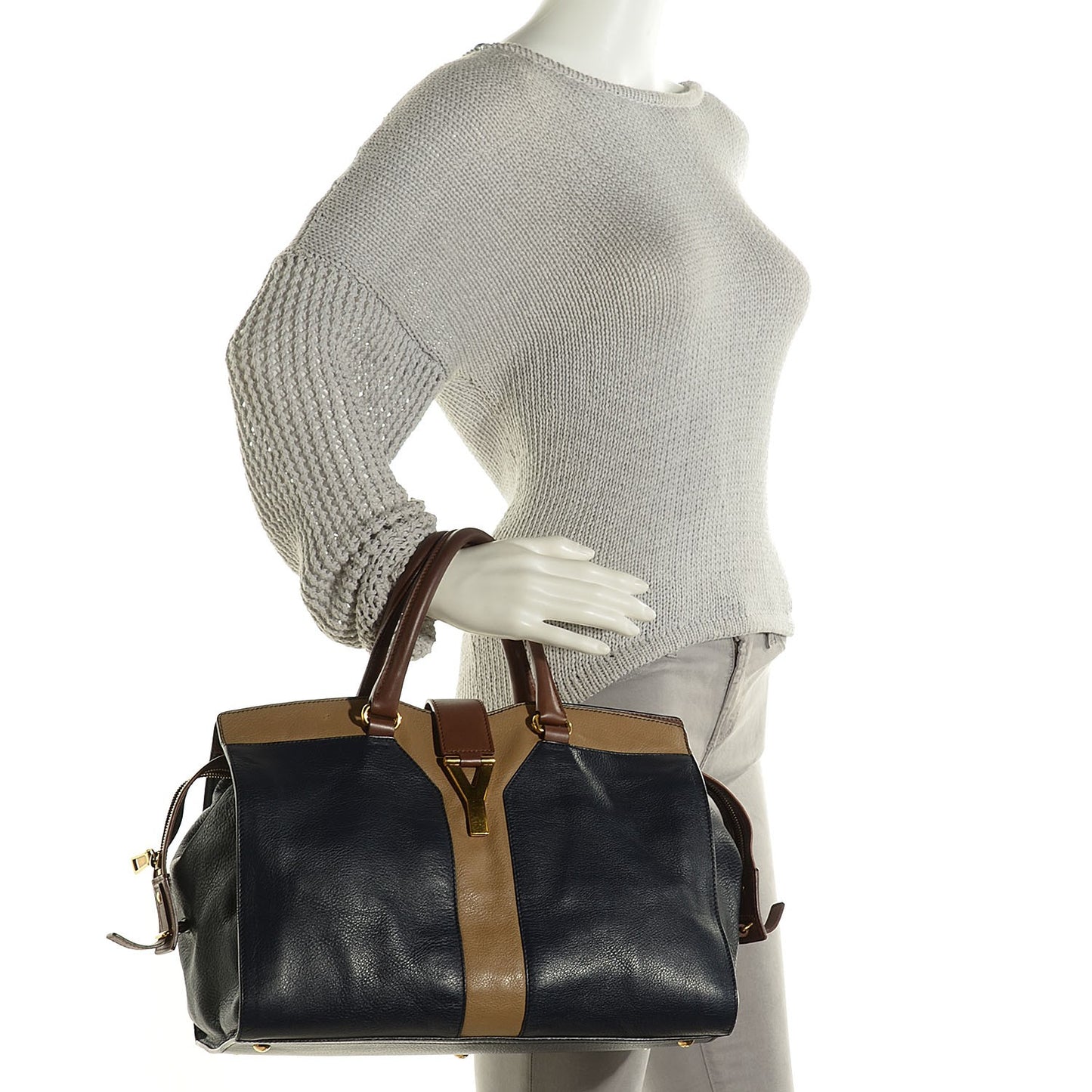 Calfskin Medium Tri-Color Cabas Chyc Navy Mushroom