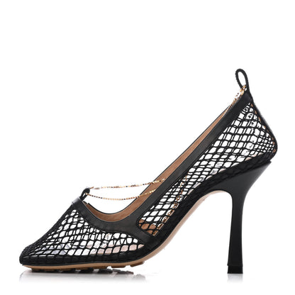 Bottega Veneta Mesh Calfskin Chain Stretch Pumps 35 Black 1 of 4