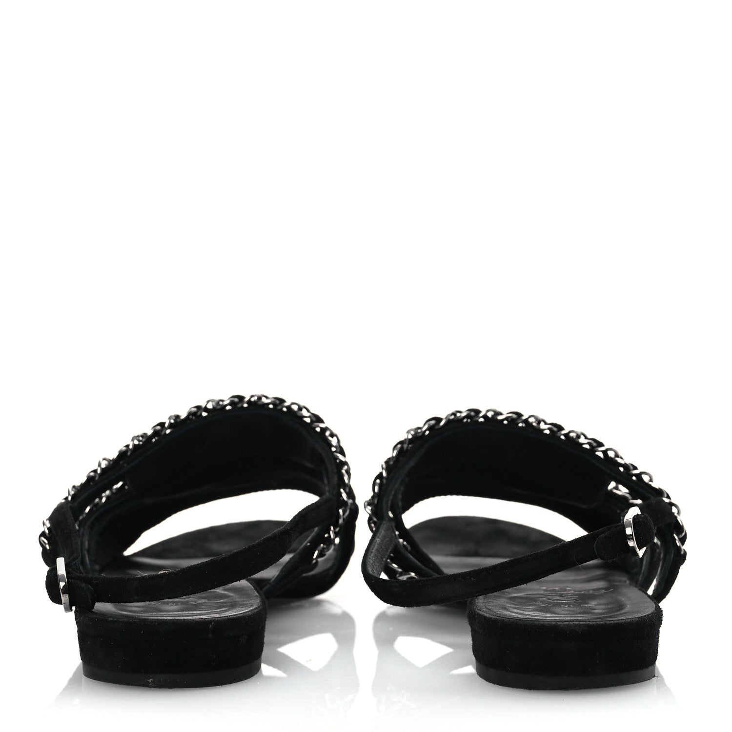 Chanel Suede Chain Flat Sandals 36.5 Black 5 of 11