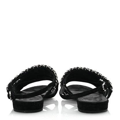 Chanel Suede Chain Flat Sandals 36.5 Black 5 of 11