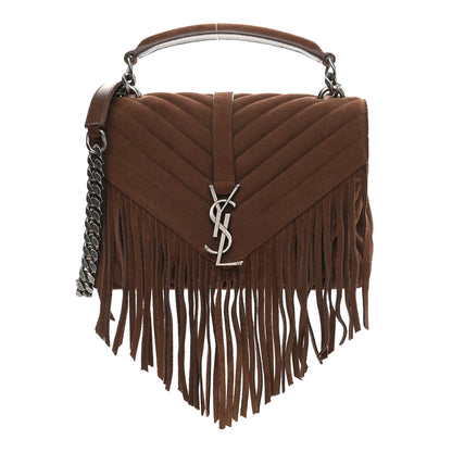 Saint Laurent Suede Matelasse Chevron Fringe Monogram Medium College Bag Marron Clair 1 of 10