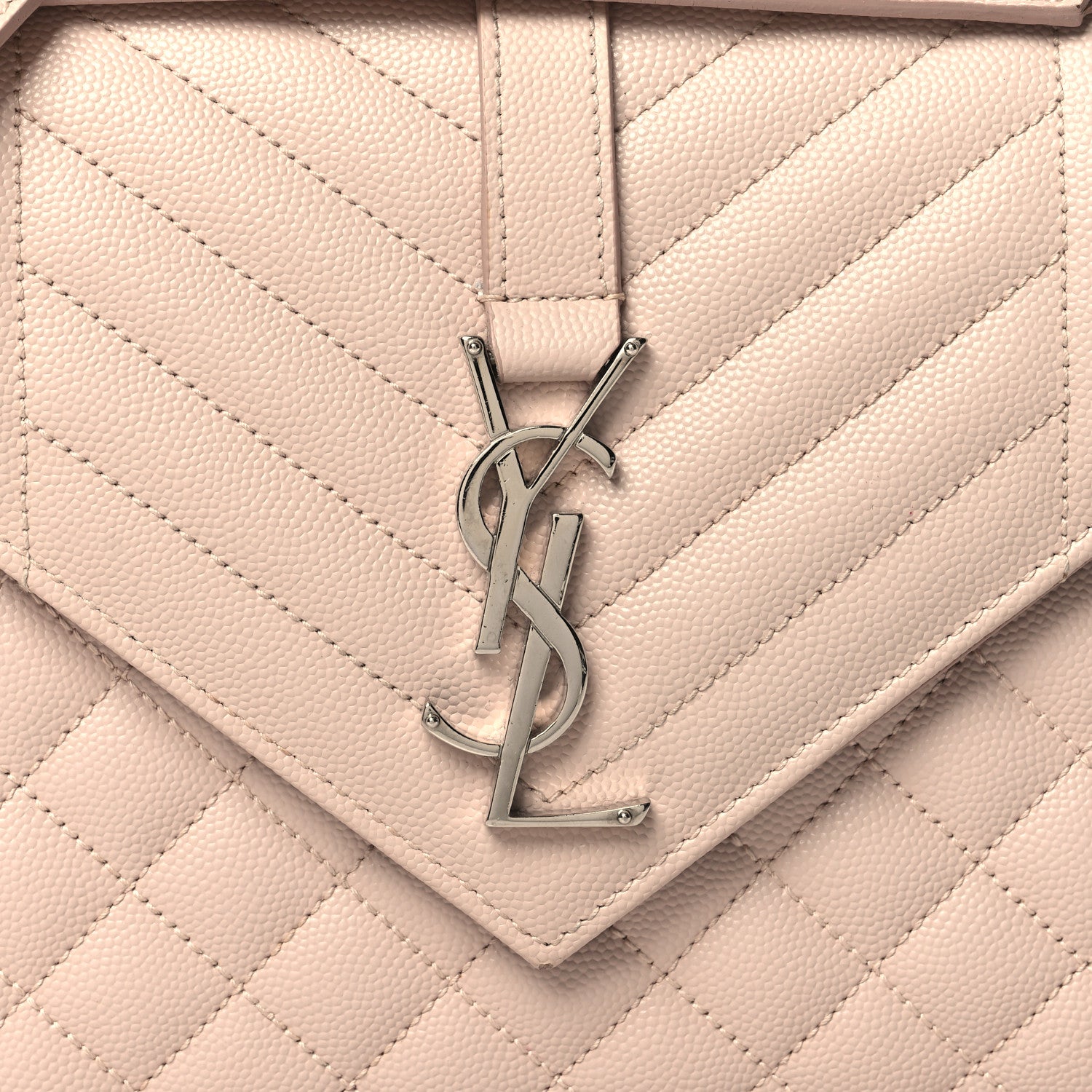 Saint Laurent Grain De Poudre Textured Mixed Matelasse Medium Triquilt Monogram Satchel Marble Pink 7 of 10