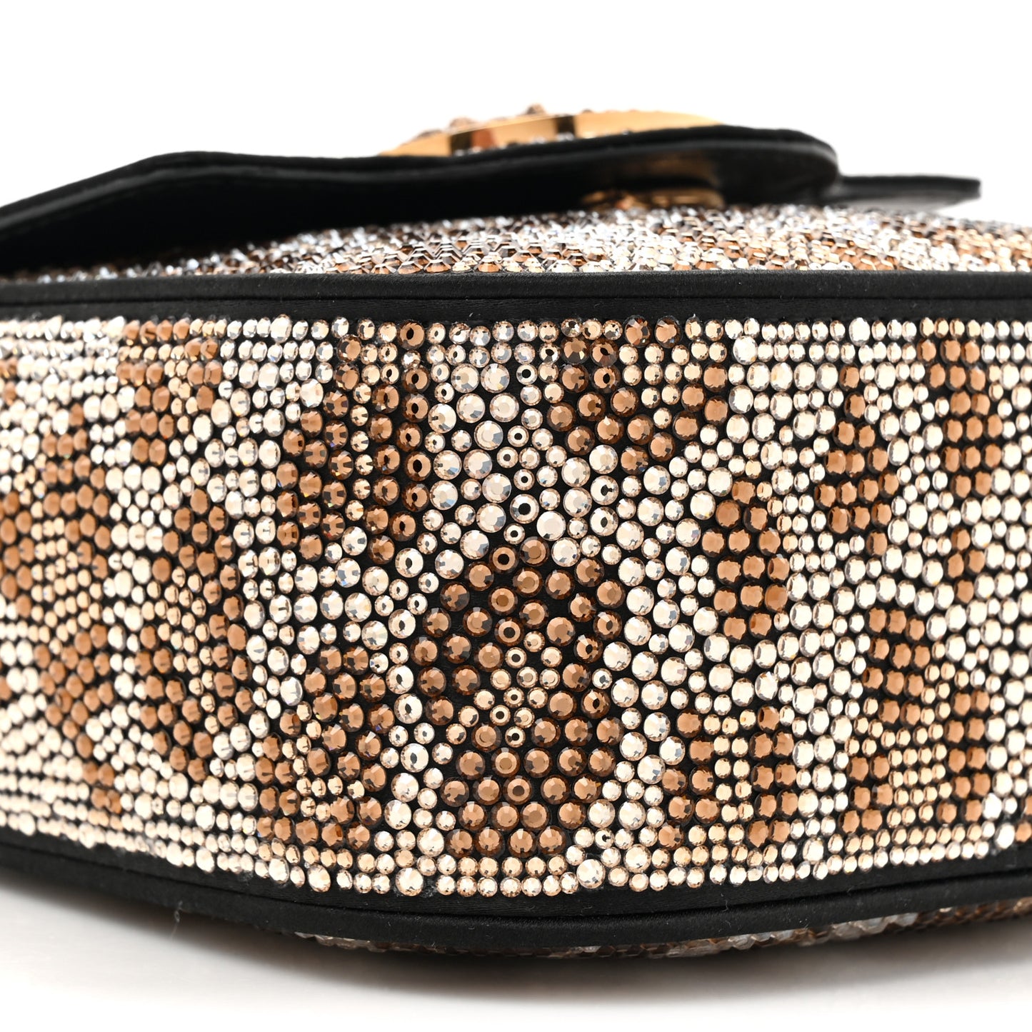 Satin Crystal Studded Leopard Mini La Medusa Bag Black