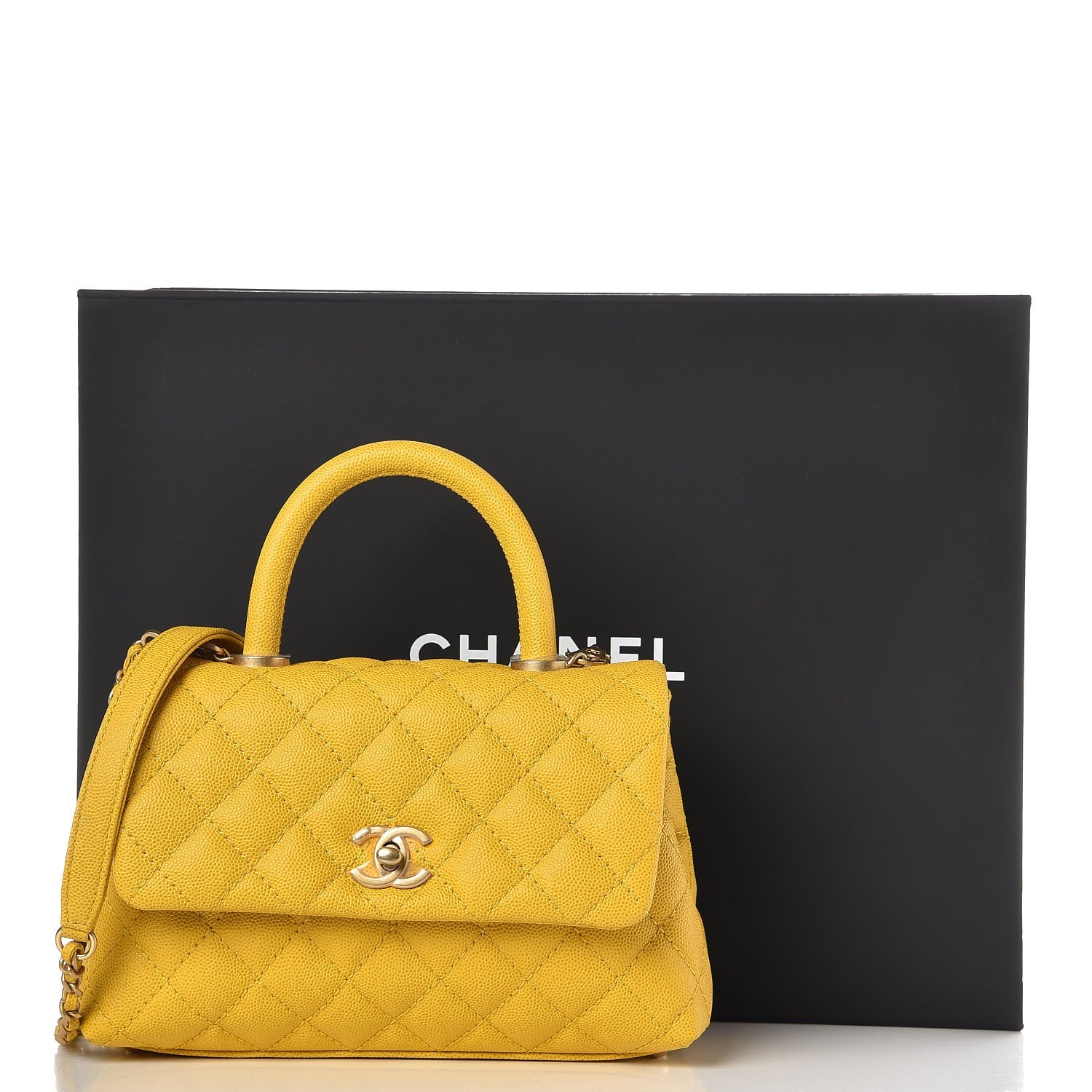 Chanel Caviar Quilted Mini Coco Handle Flap Yellow 10 of 10
