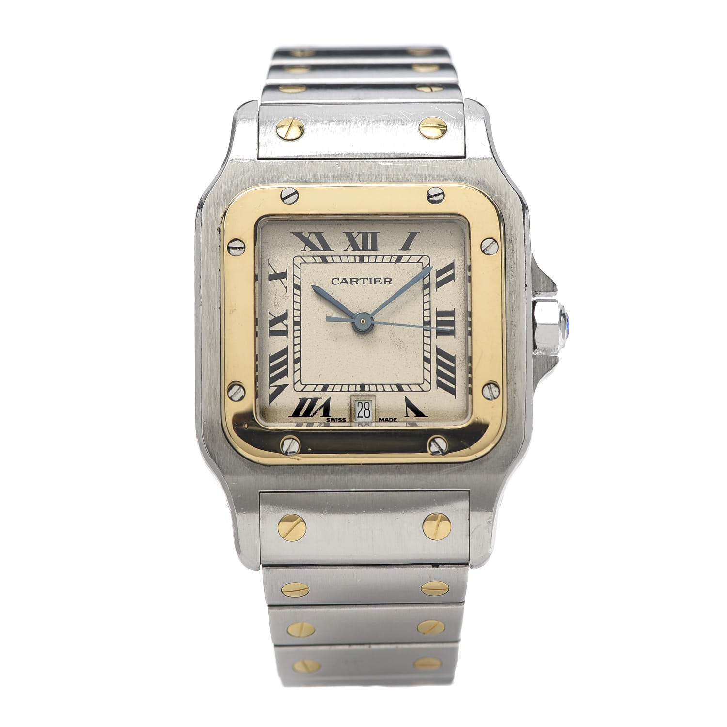 Cartier Stainless Steel 18K Yellow Gold 29mm Santos De Galbee Quartz Watch 1 of 6