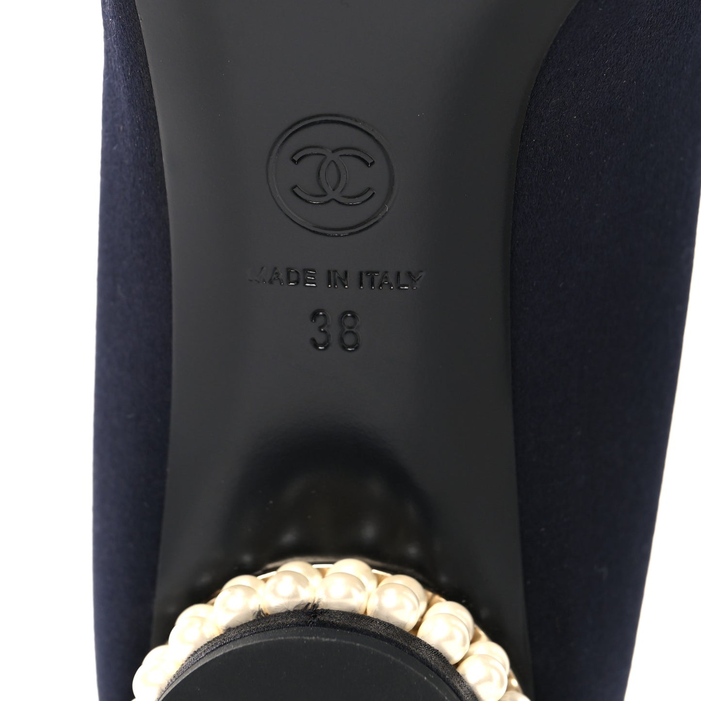 Satin Pearl Cap Toe Low Heel Pumps 38 Navy Blue Black