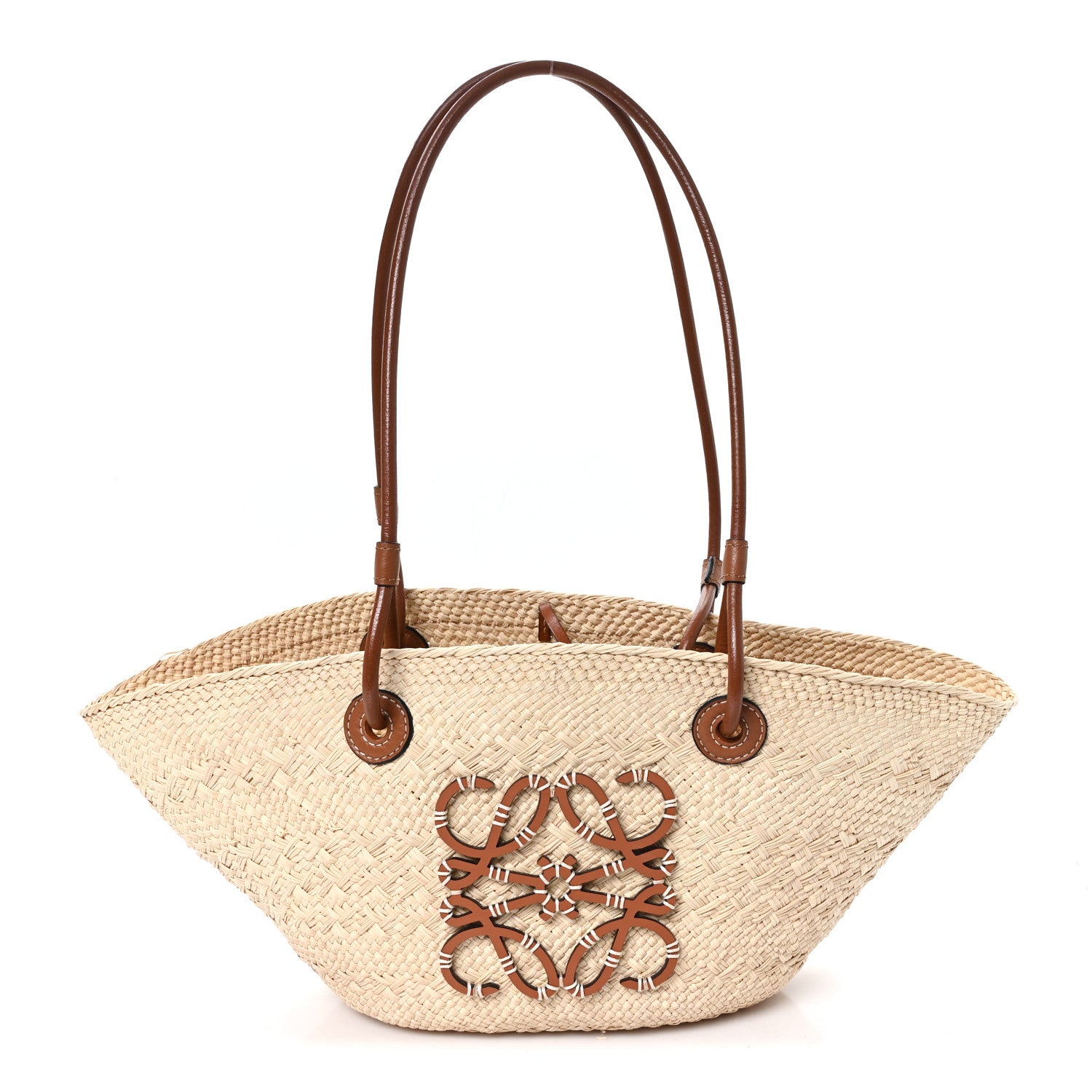Loewe Calfskin Raffia Paulas Ibiza Small Anagram Basket Tote Bag Natural Tan 1 of 10