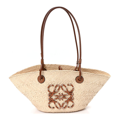 Loewe Calfskin Raffia Paulas Ibiza Small Anagram Basket Tote Bag Natural Tan 1 of 10
