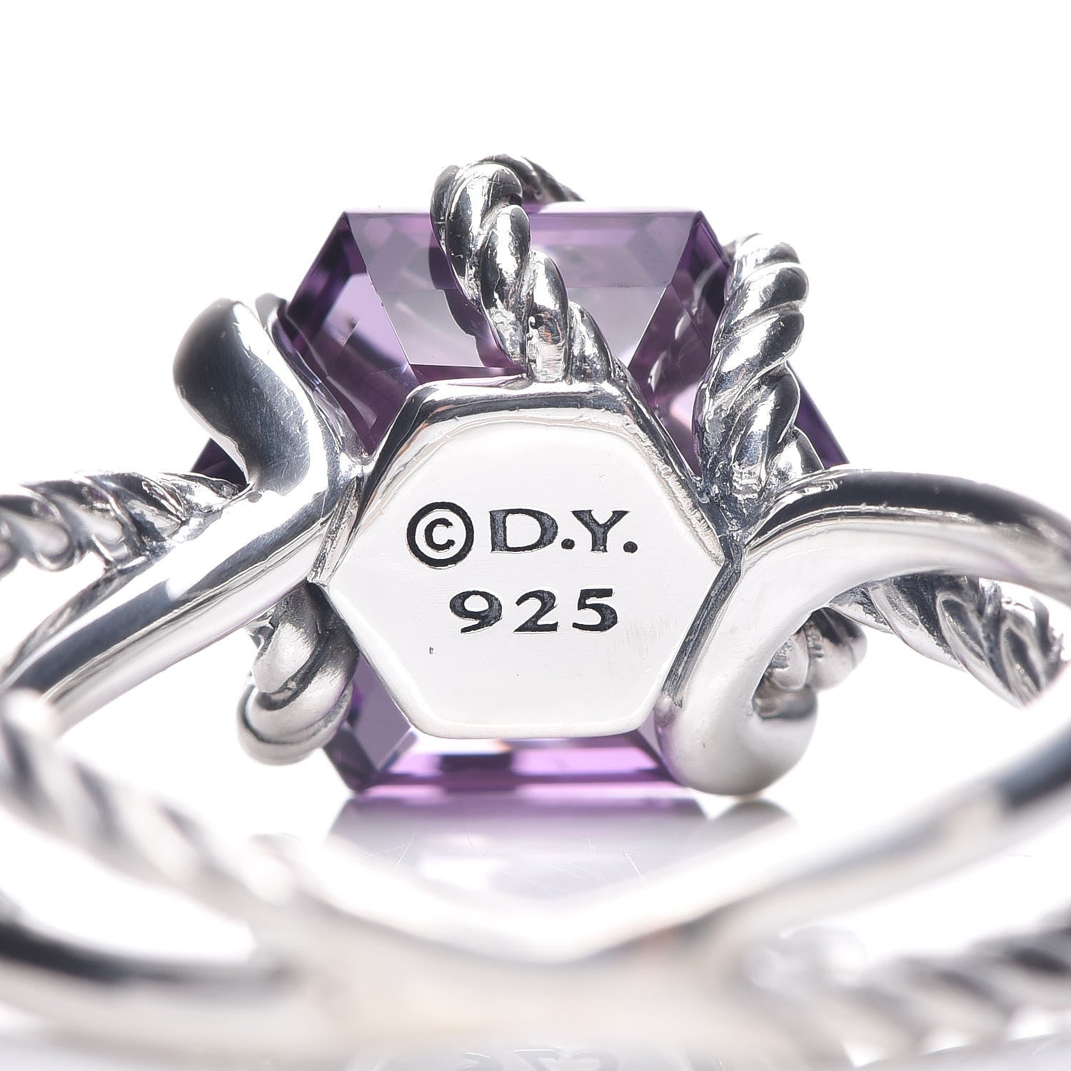 David Yurman Sterling Silver Diamond Amethyst 10mm Cable Wrap Ring 54 7 5 of 6