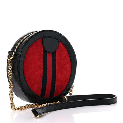 Gucci Suede Patent Web Mini Ophidia Round Shoulder Bag Hibiscus Red Black 3 of 10