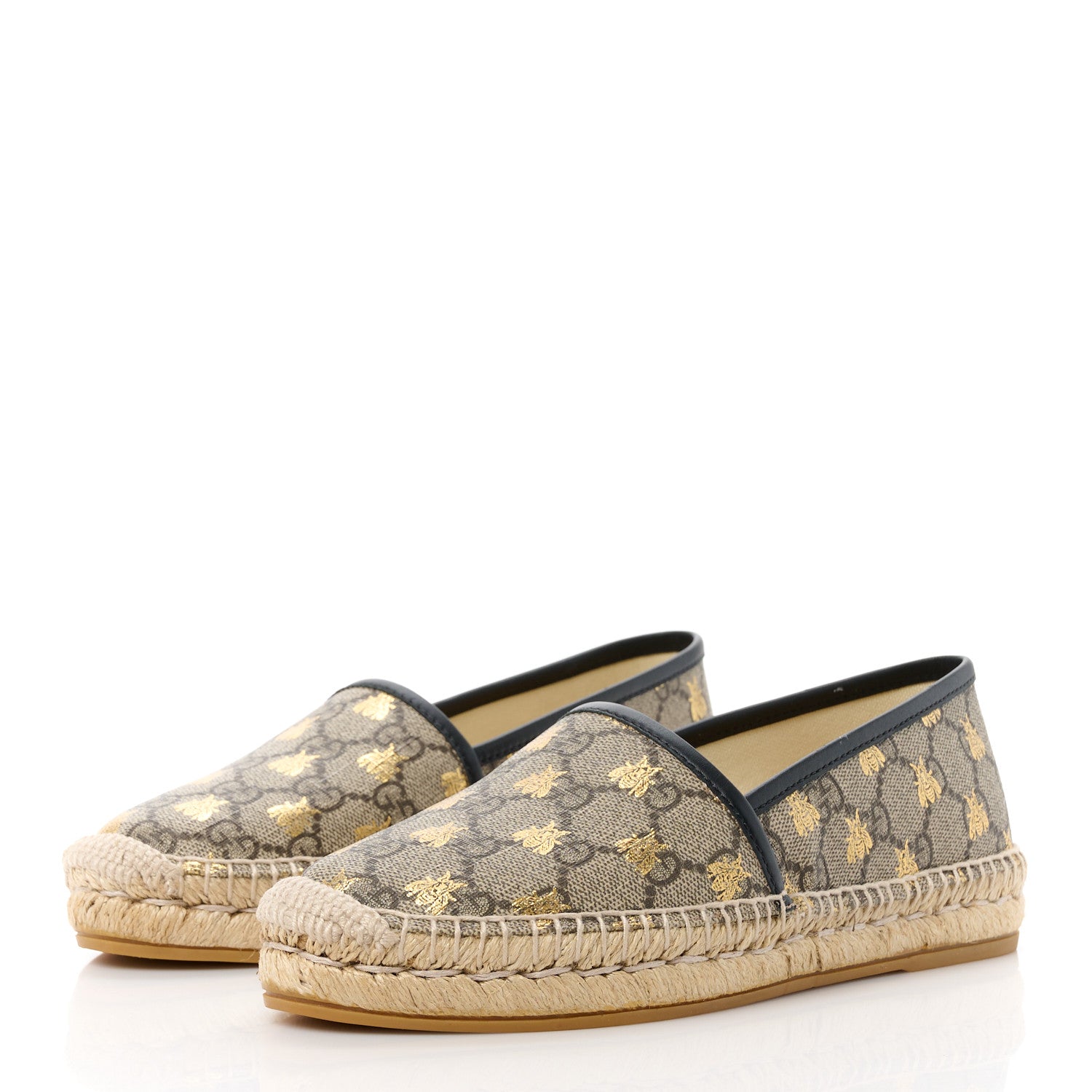 Gucci GG Supreme Monogram Bees Espadrille Flats 36 Beige Ebony Oro Black 3 of 12