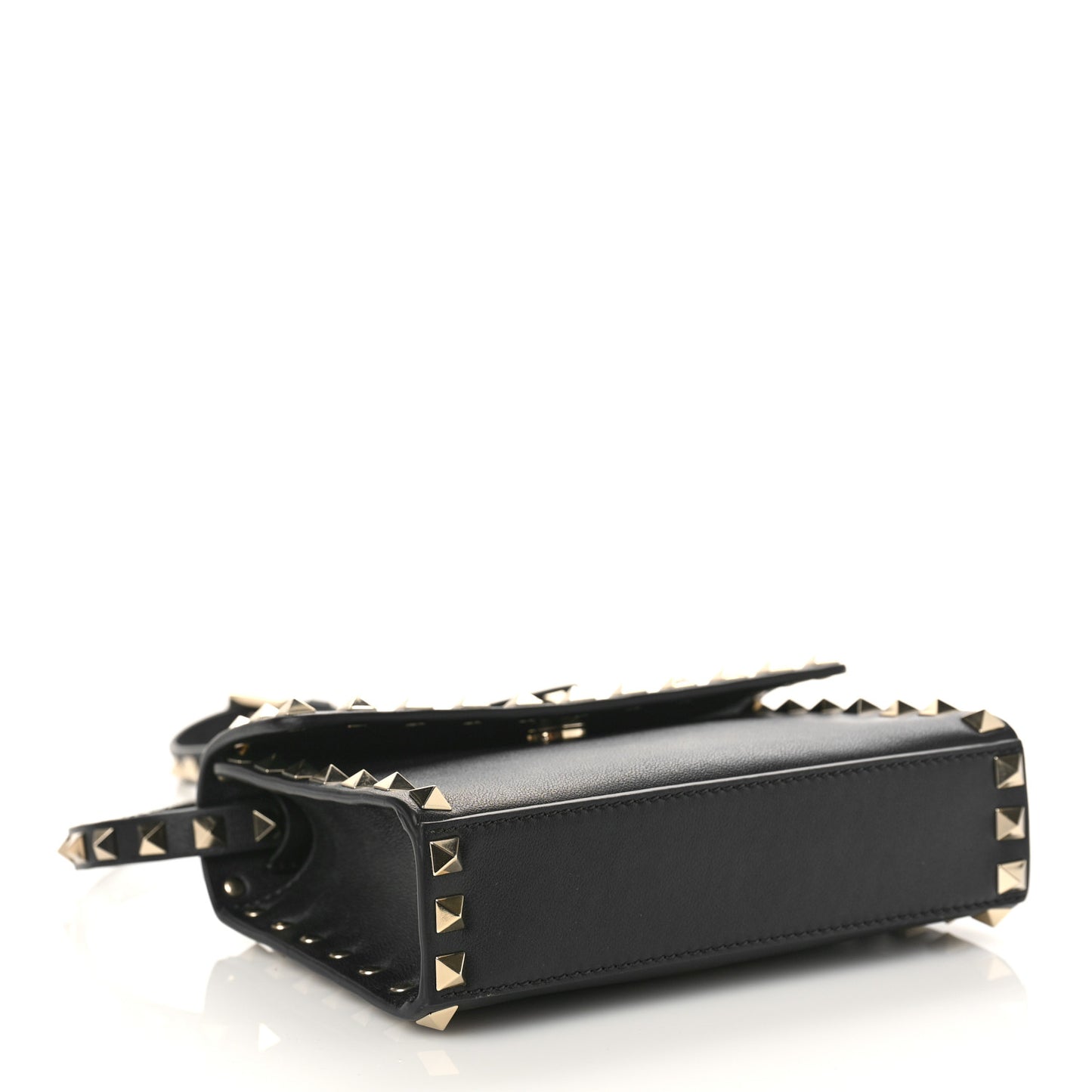 VALENTINO GARAVANI Vitello Mini Rockstud Flap Wallet on Strap Black