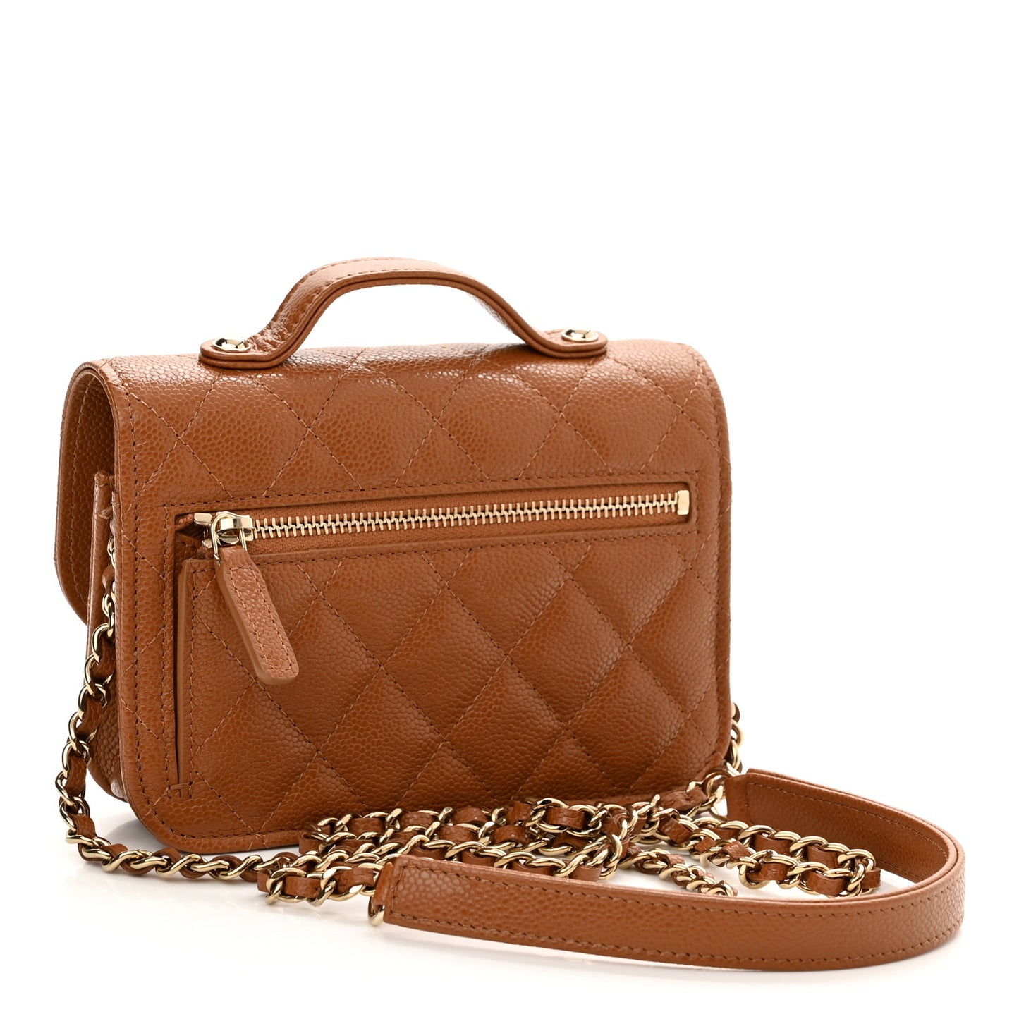 Caviar Quilted Business Affinity Clutch With Chain Flap Camel