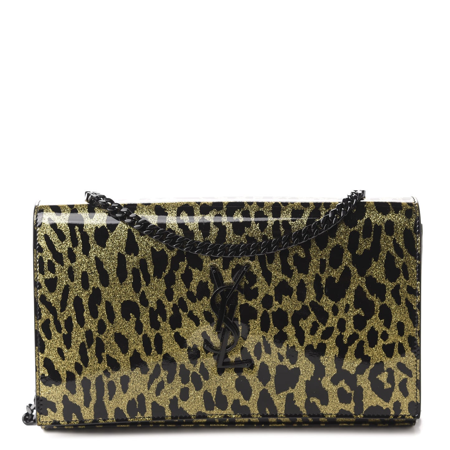 Patent Leopard Print Monogram Chain Wallet Leopard Black Gold