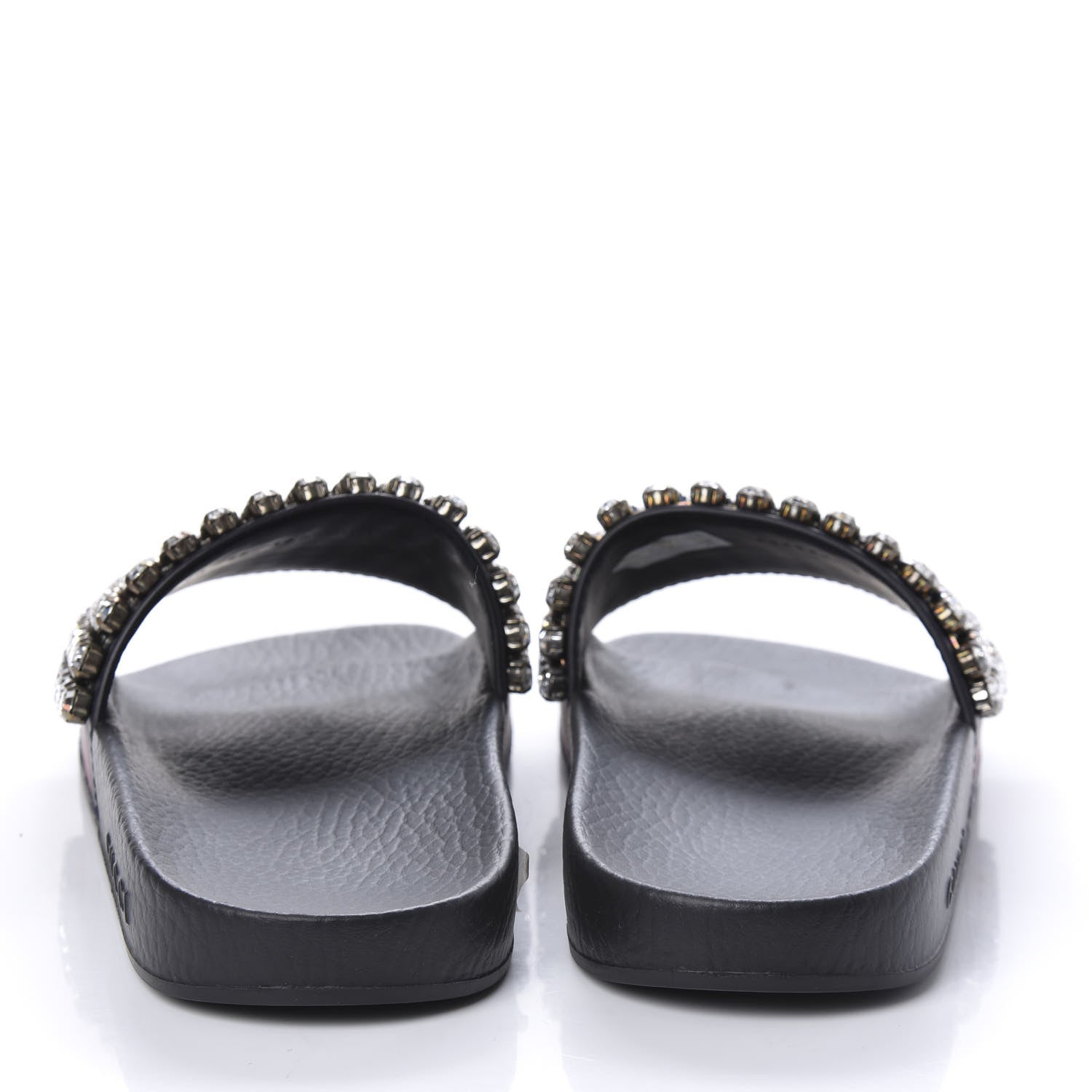 Gucci Calfskin Crystal Embellished Web Slide Sandals 38 Blue Red 6 of 9