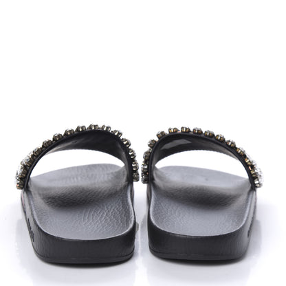 Gucci Calfskin Crystal Embellished Web Slide Sandals 38 Blue Red 6 of 9