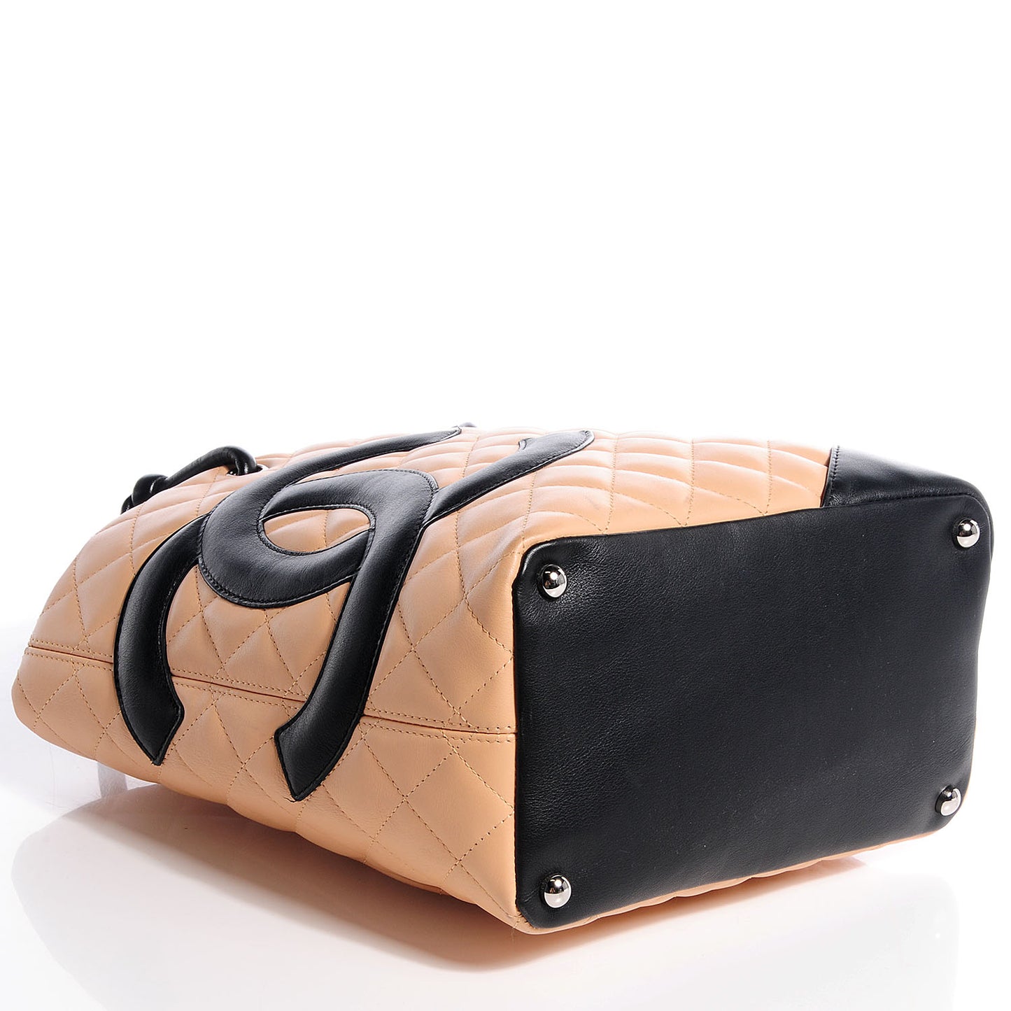 Calfskin Quilted Small Cambon Tote Beige Black