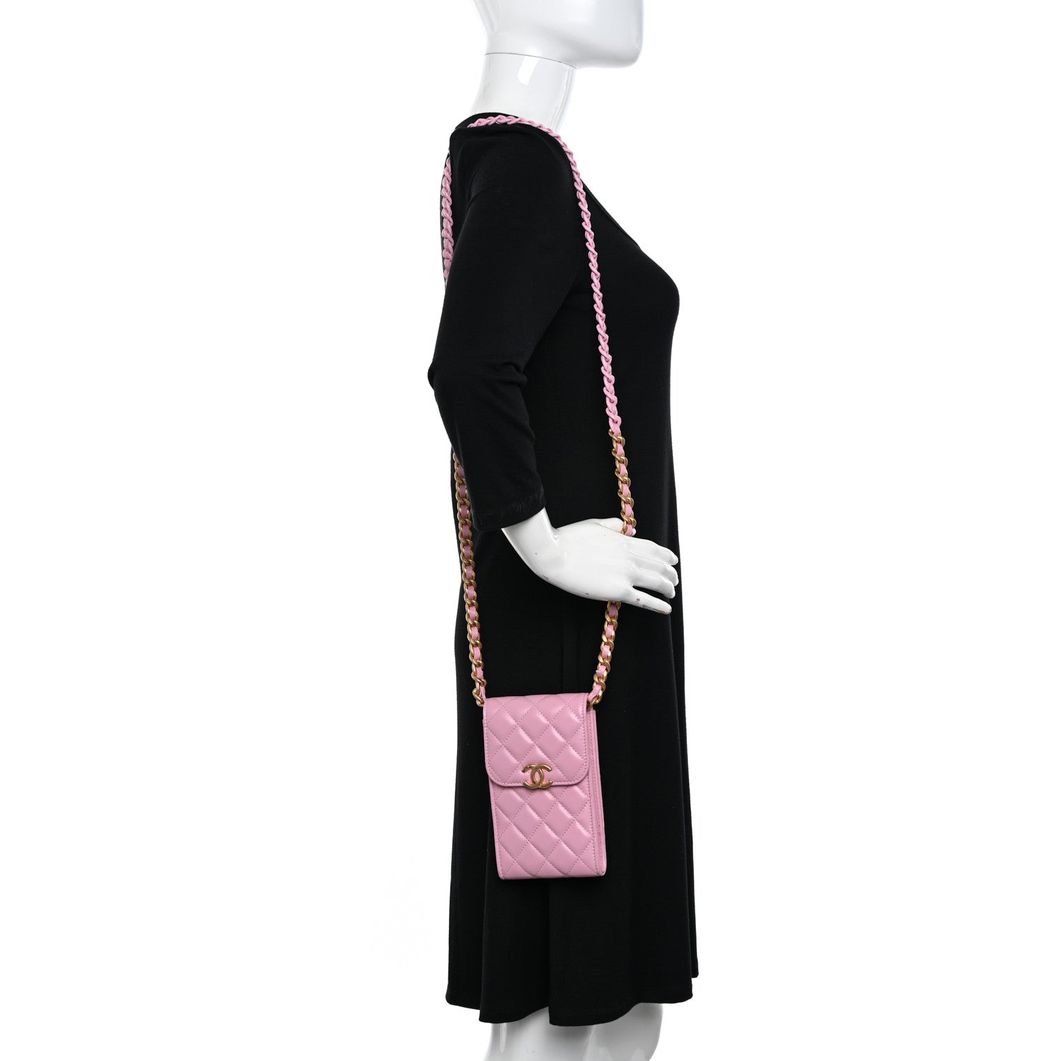 Chanel Lambskin Quilted Lacquered Chain Phone Holder With Chain Dark Pink 2 of 13