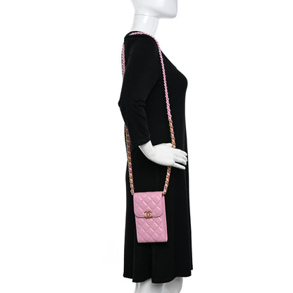 Chanel Lambskin Quilted Lacquered Chain Phone Holder With Chain Dark Pink 2 of 13