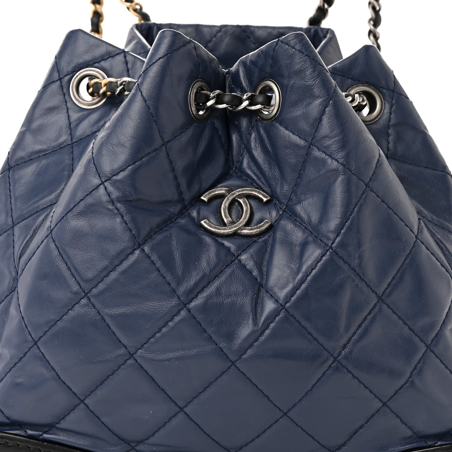 Aged Calfskin Quilted Gabrielle Backpack Navy Black