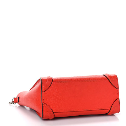 Celine Drummed Calfskin Nano Luggage Vermillion 4 of 10
