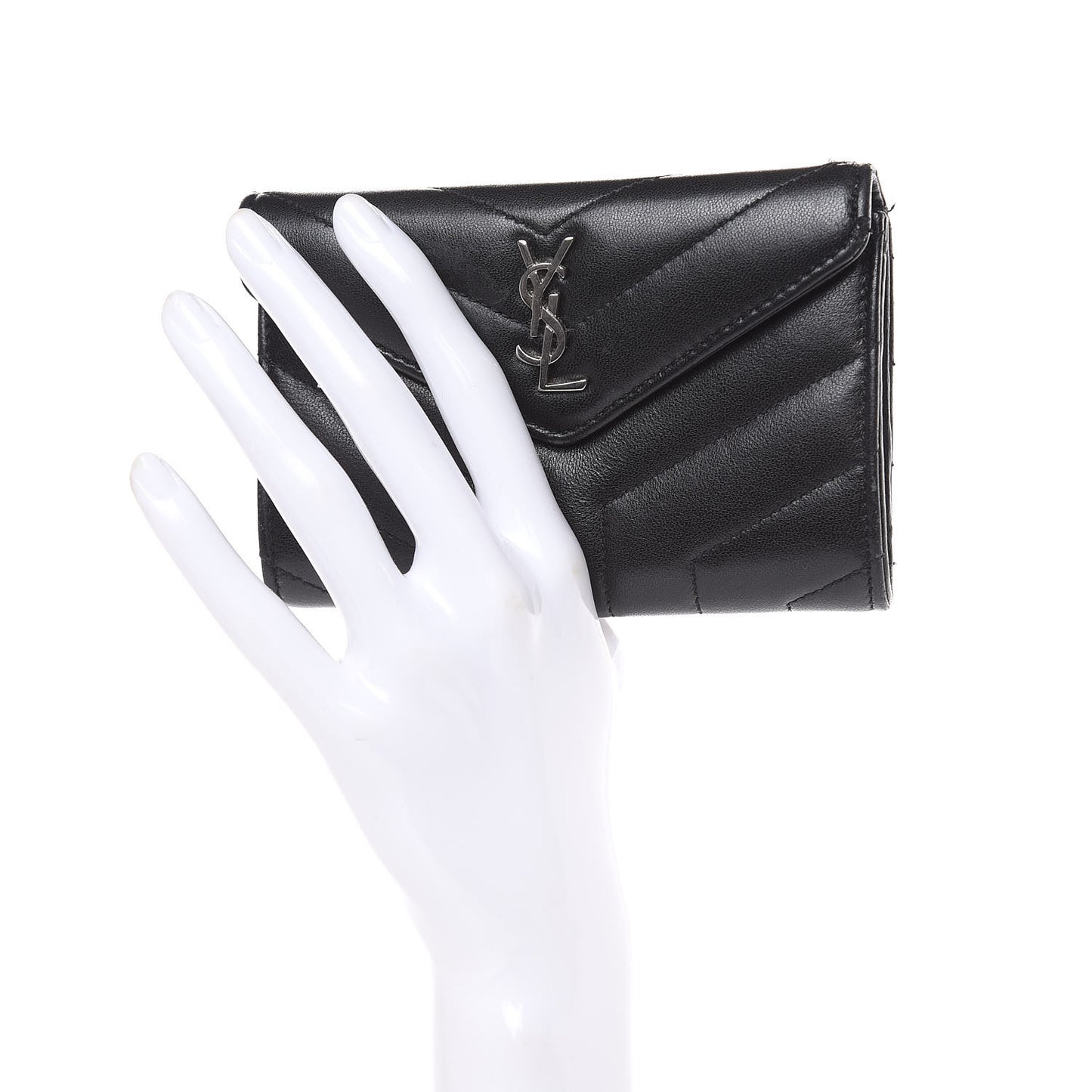 Lambskin Y Quilted Monogram Small Loulou Envelope Wallet Black