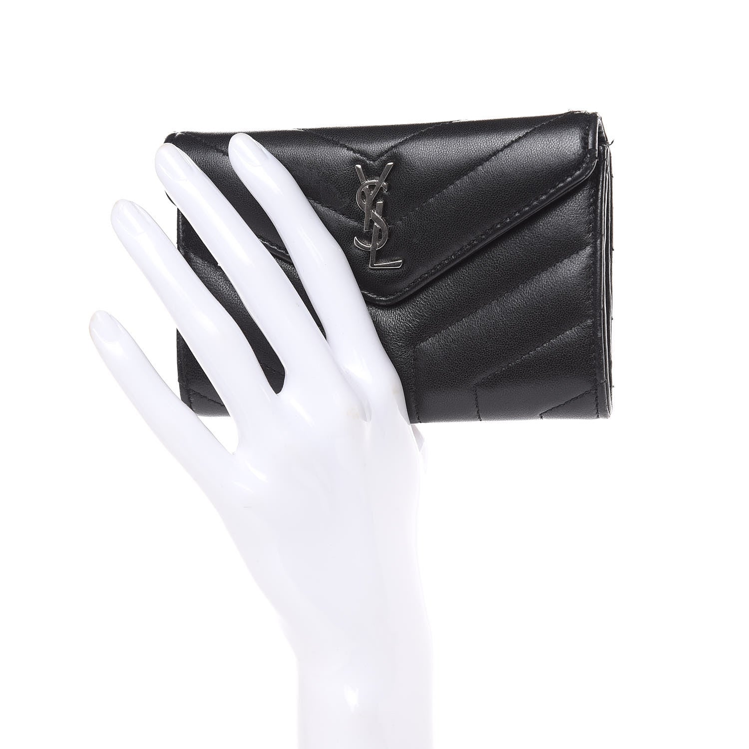 Saint Laurent Lambskin Y Quilted Monogram Small Loulou Envelope Wallet Black 2 of 14