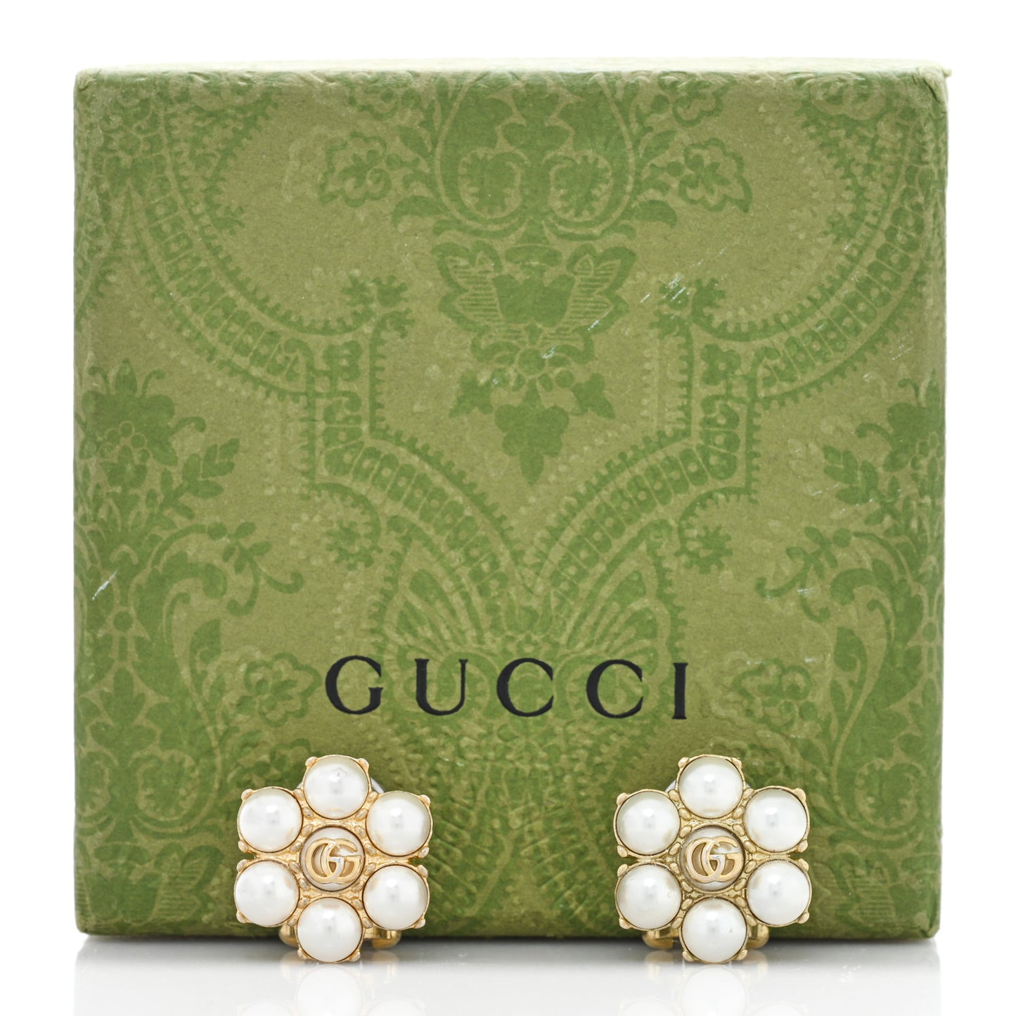 Metal Pearl Double G Clip On Earrings Aged Gold