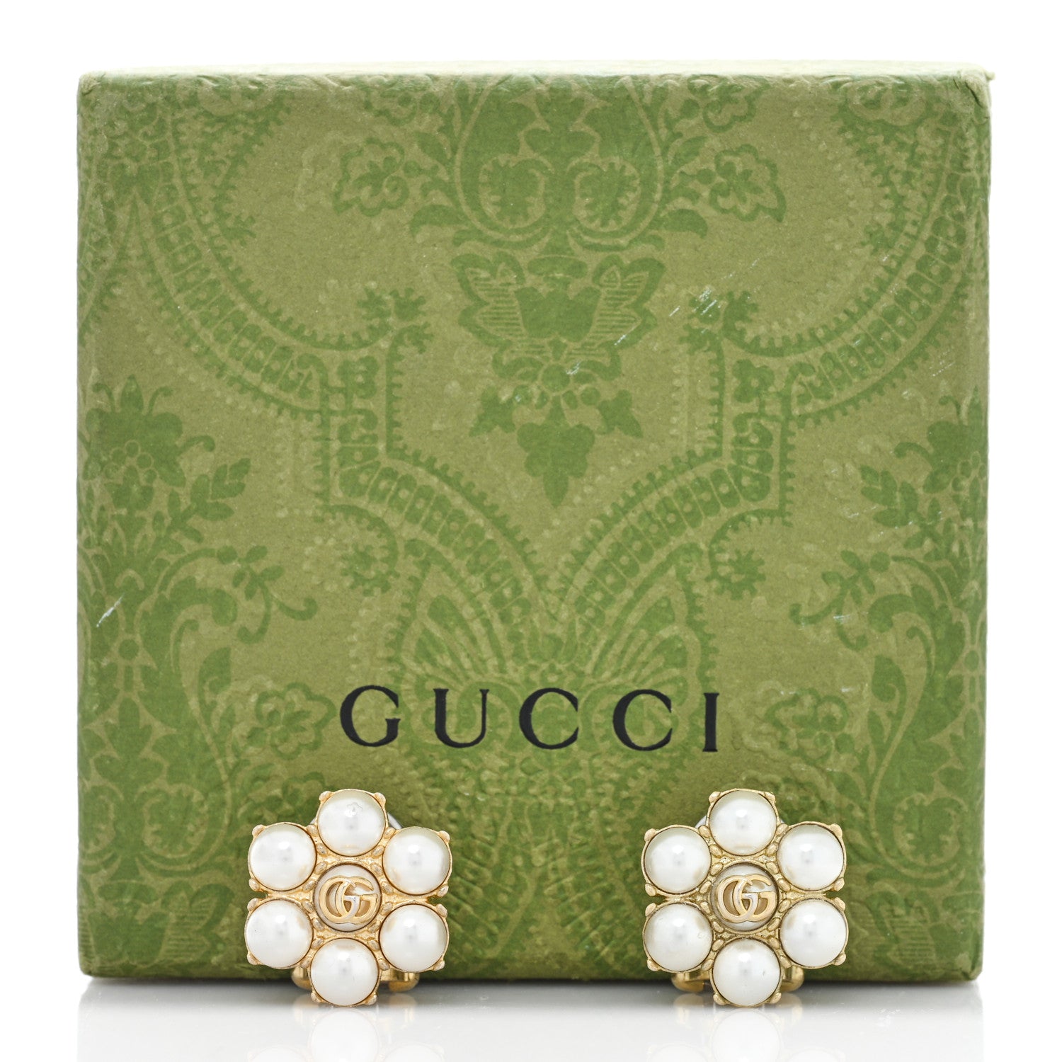 Gucci Metal Pearl Double G Clip On Earrings Aged Gold 5 of 5