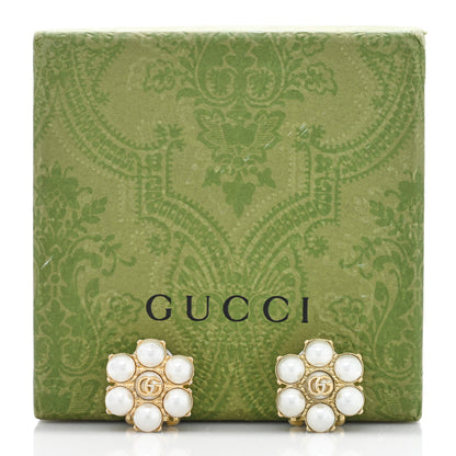 Gucci Metal Pearl Double G Clip On Earrings Aged Gold 5 of 5