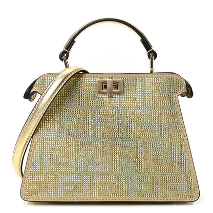 Fendi Crystal Vitello Laminato FF Petite Peekaboo I SEE U Satchel Crystal Platinum Light Gold 1 of 9
