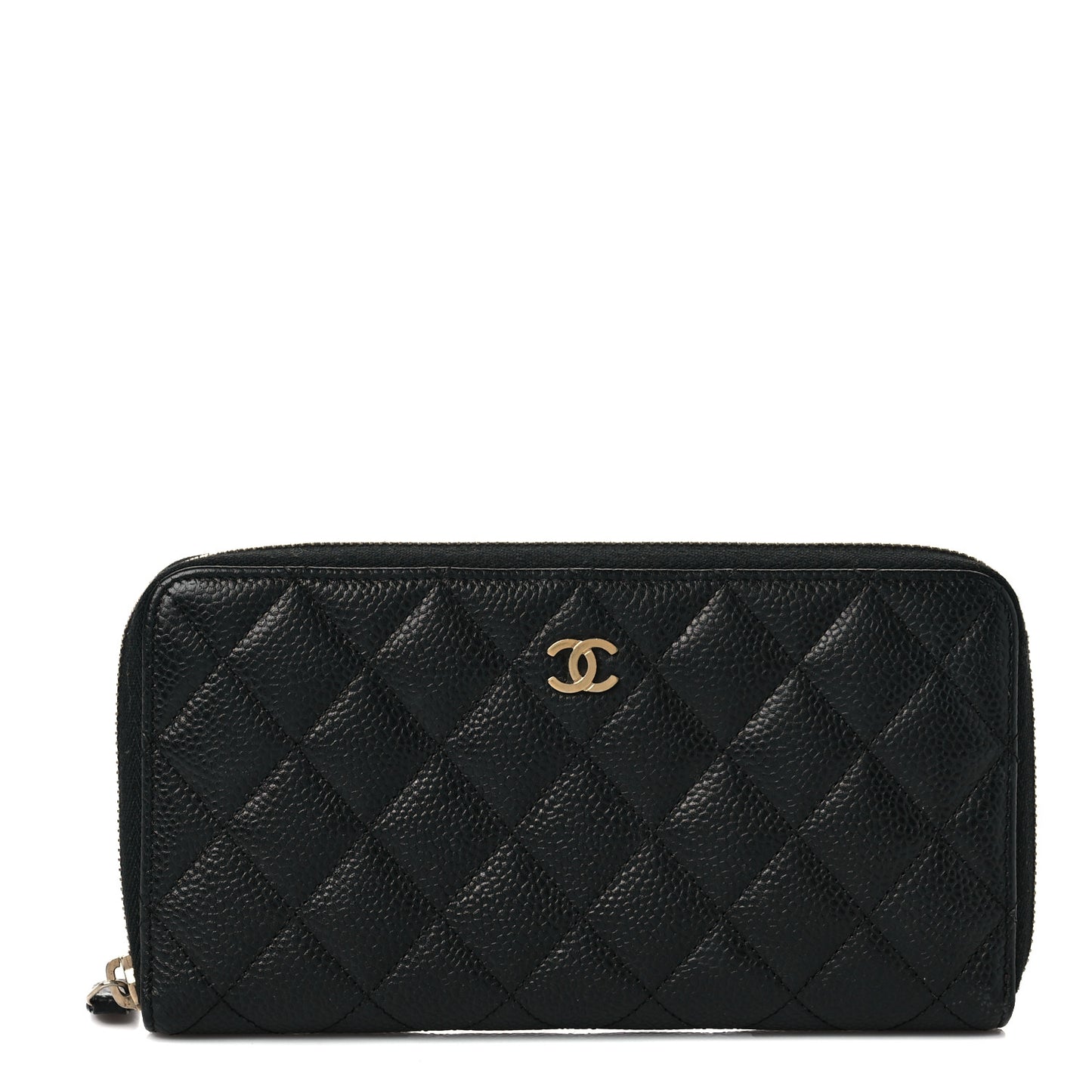 Caviar Quilted Large Gusset Zip Around Wallet Black