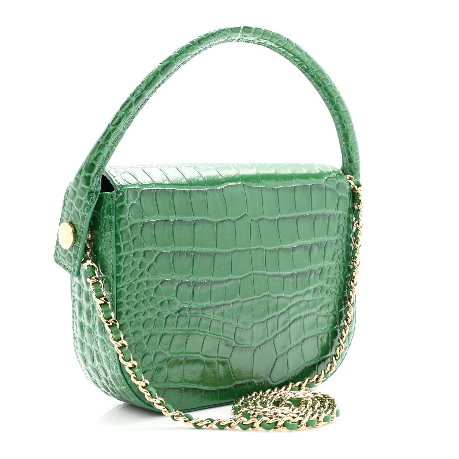 Chanel Calfskin Crocodile Embossed Turn Around Mini Flap Green 3 of 11