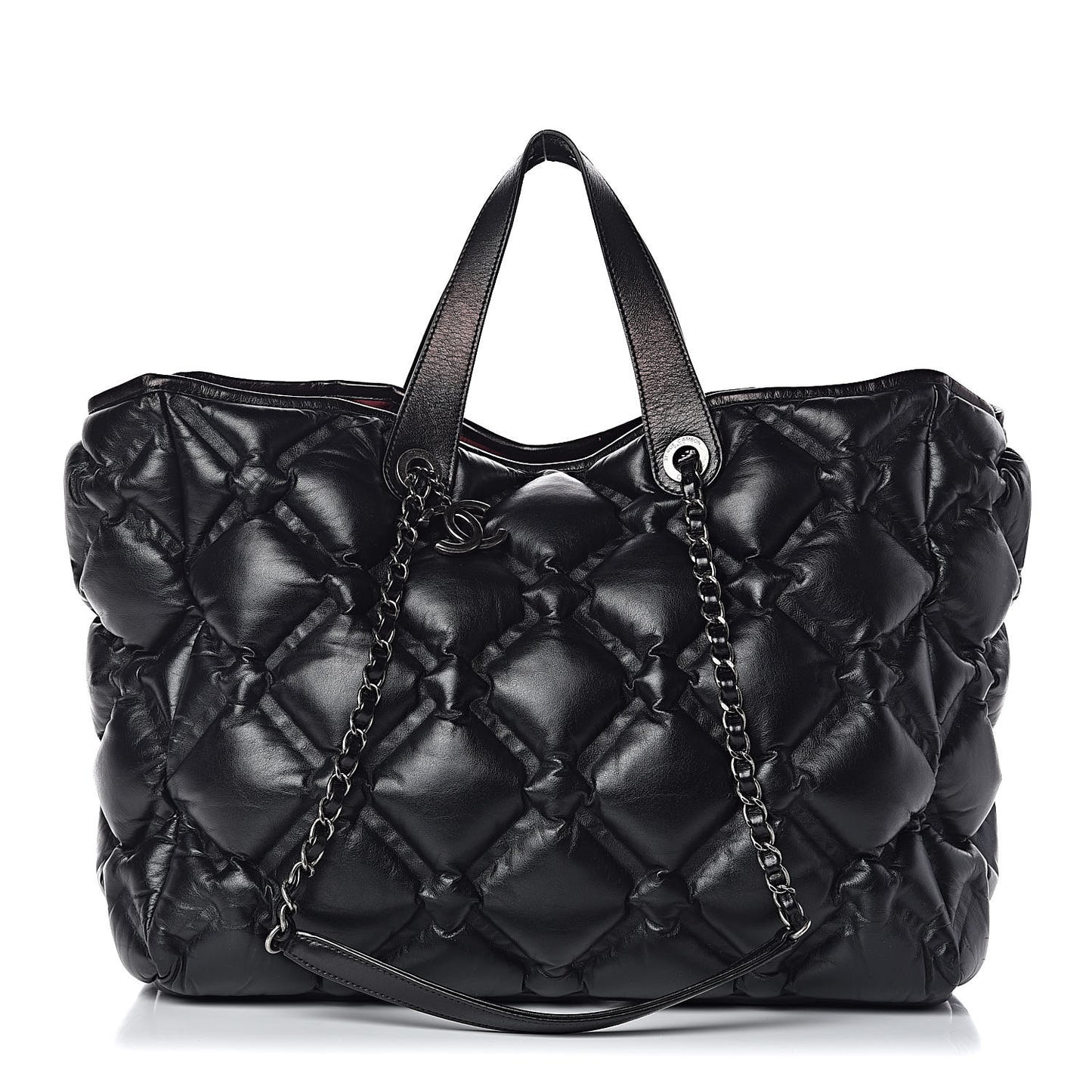 Calfskin Quilted Large Chesterfield Tote Black