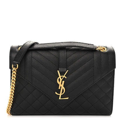 Saint Laurent Grain De Poudre Textured Mixed Matelasse Triquilt Medium Monogram Satchel Black 1 of 10