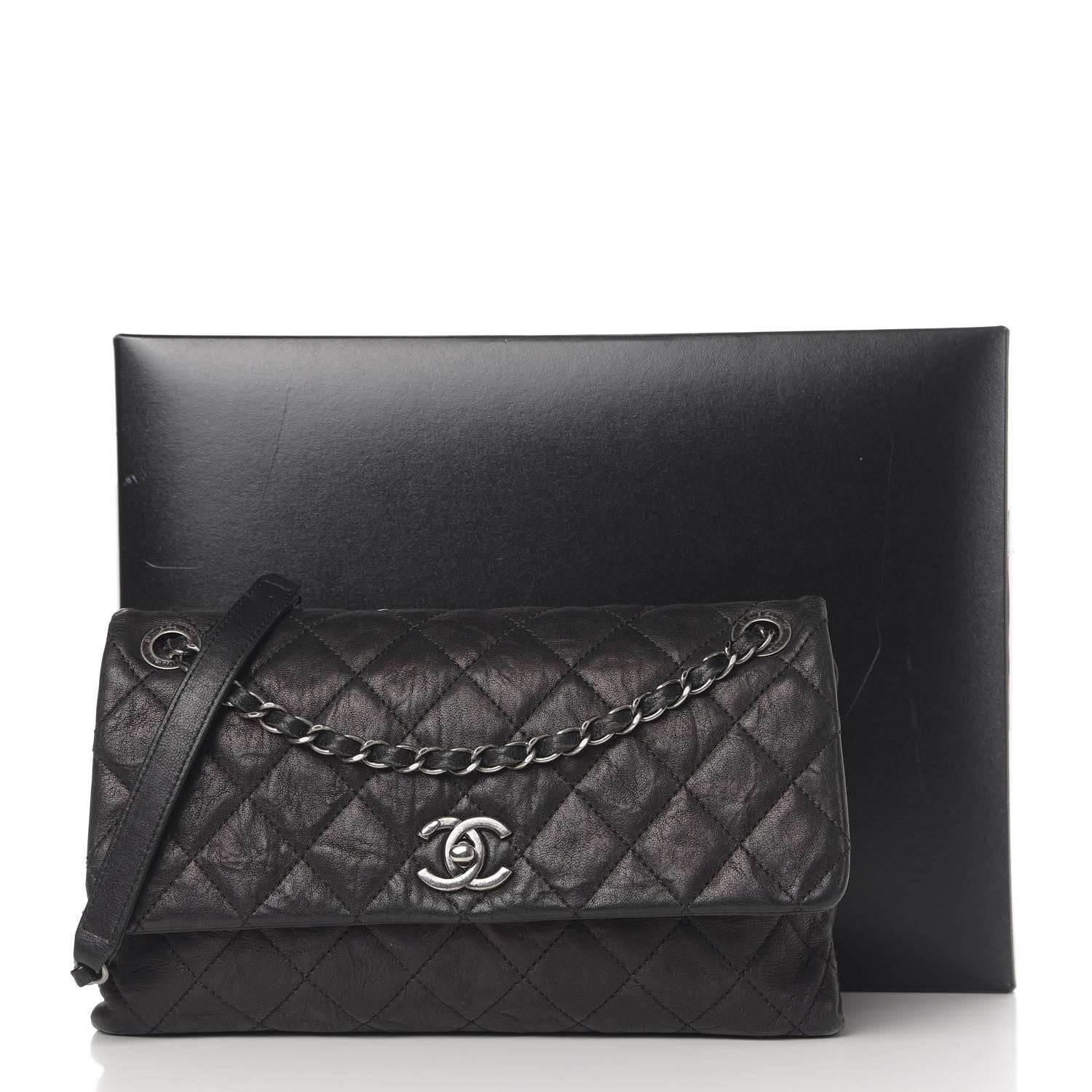 Chanel Crumpled Lambskin Quilted Medium Single Flap Black 13 of 13