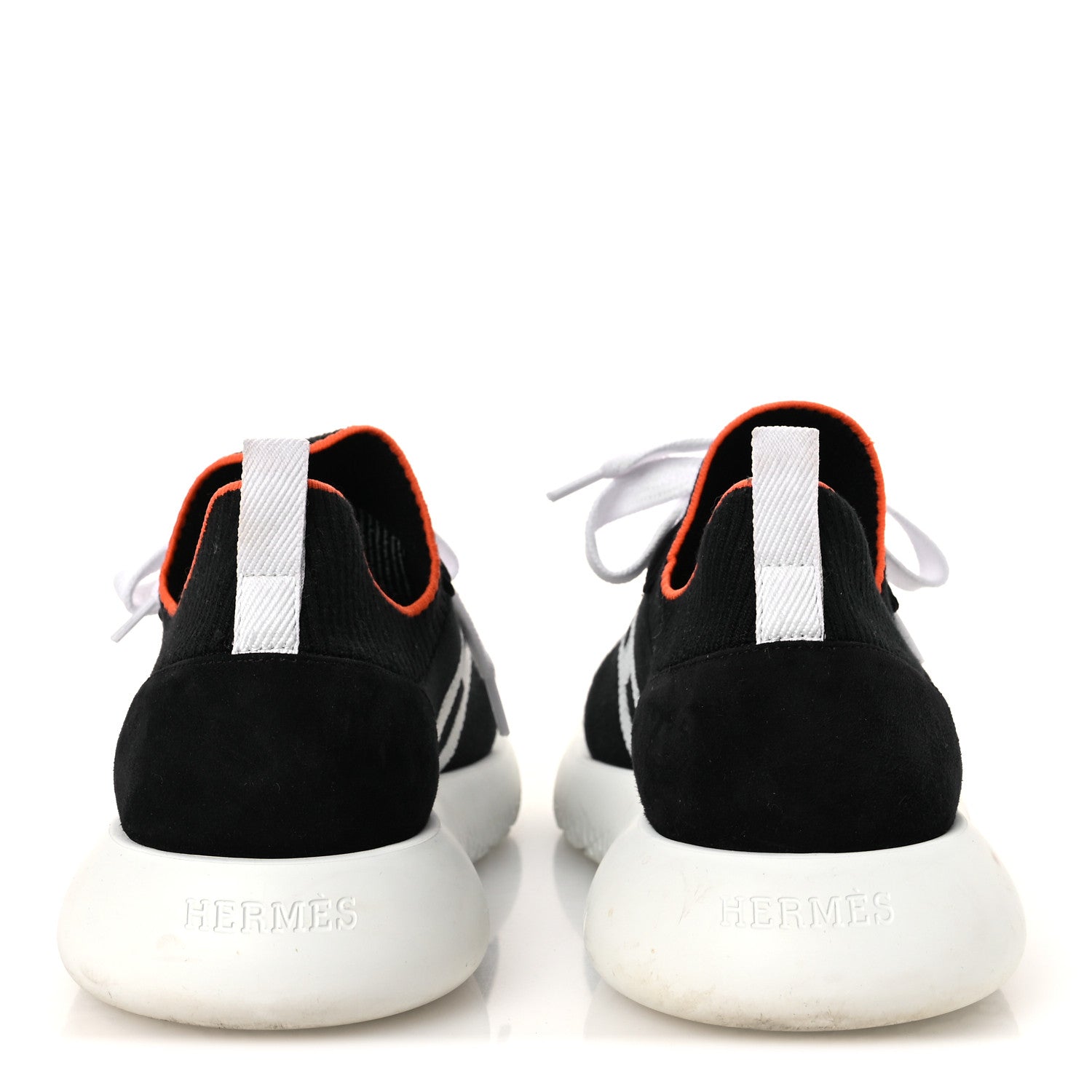 Hermes Knit Suede Goatskin Womens Crew Sneakers 39.5 Black White 6 of 14