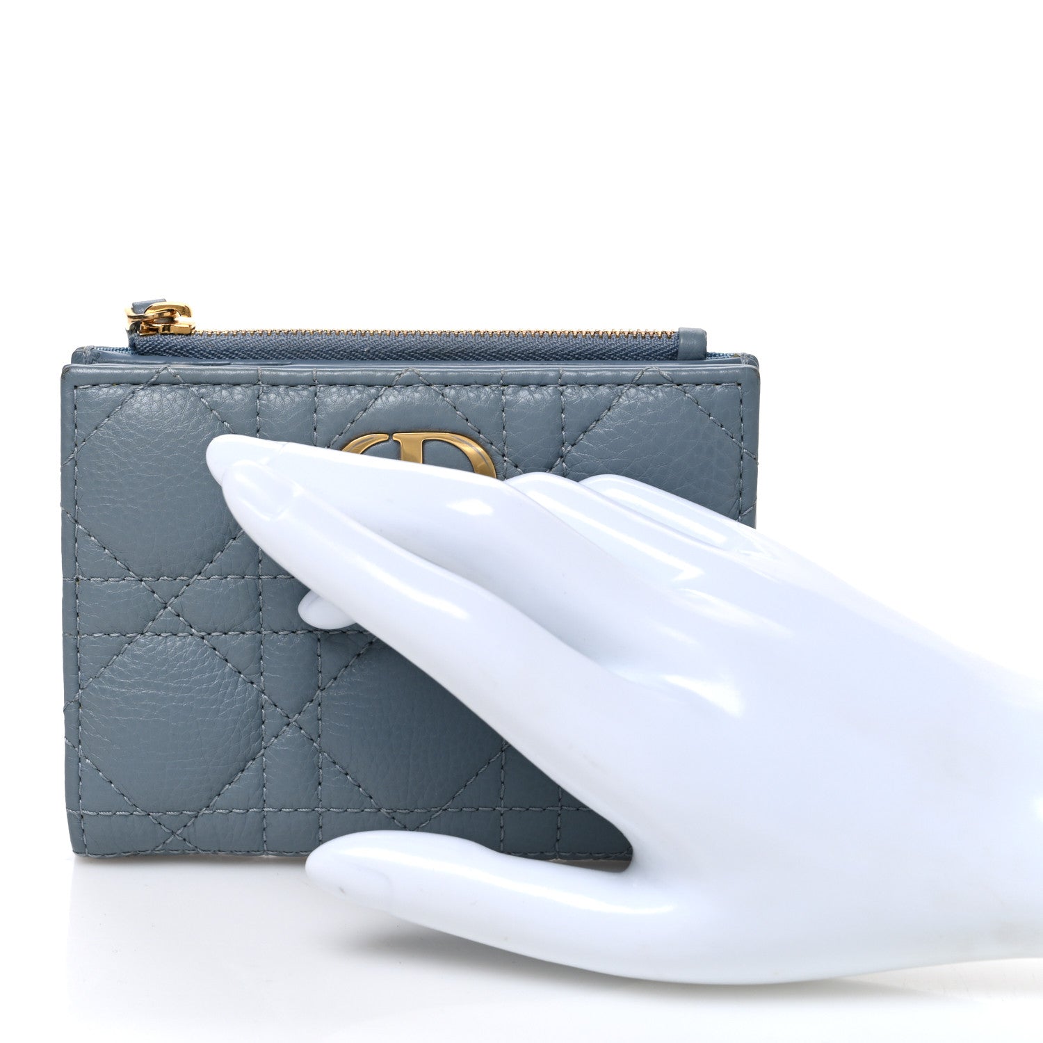 Christian Dior Grained Calfskin Supple Cannage Caro Dahlia Wallet Cloud Blue 2 of 7