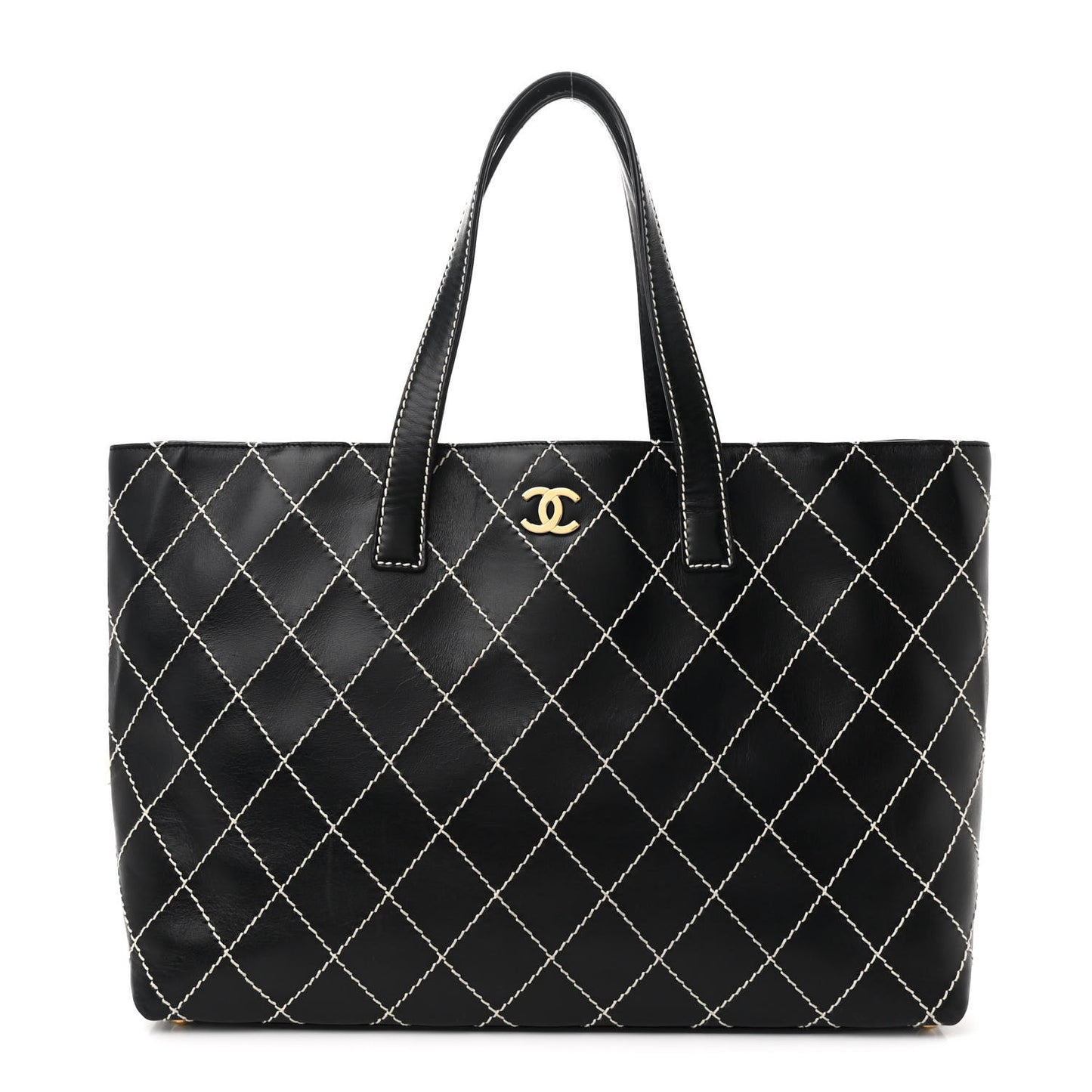 Calfskin Wild Stitch Large Tote Black